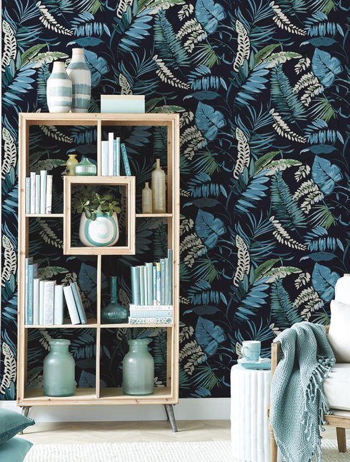 Tropical Toss Navy Wallpaper