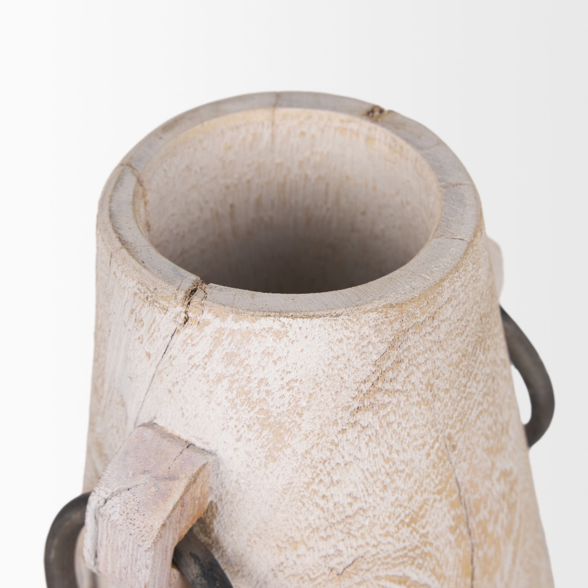 Monique Large Light Brown with Handles Wood Pot, Decorative Jar by Mercana, 5" length x 5" width x 9.5" height View 6