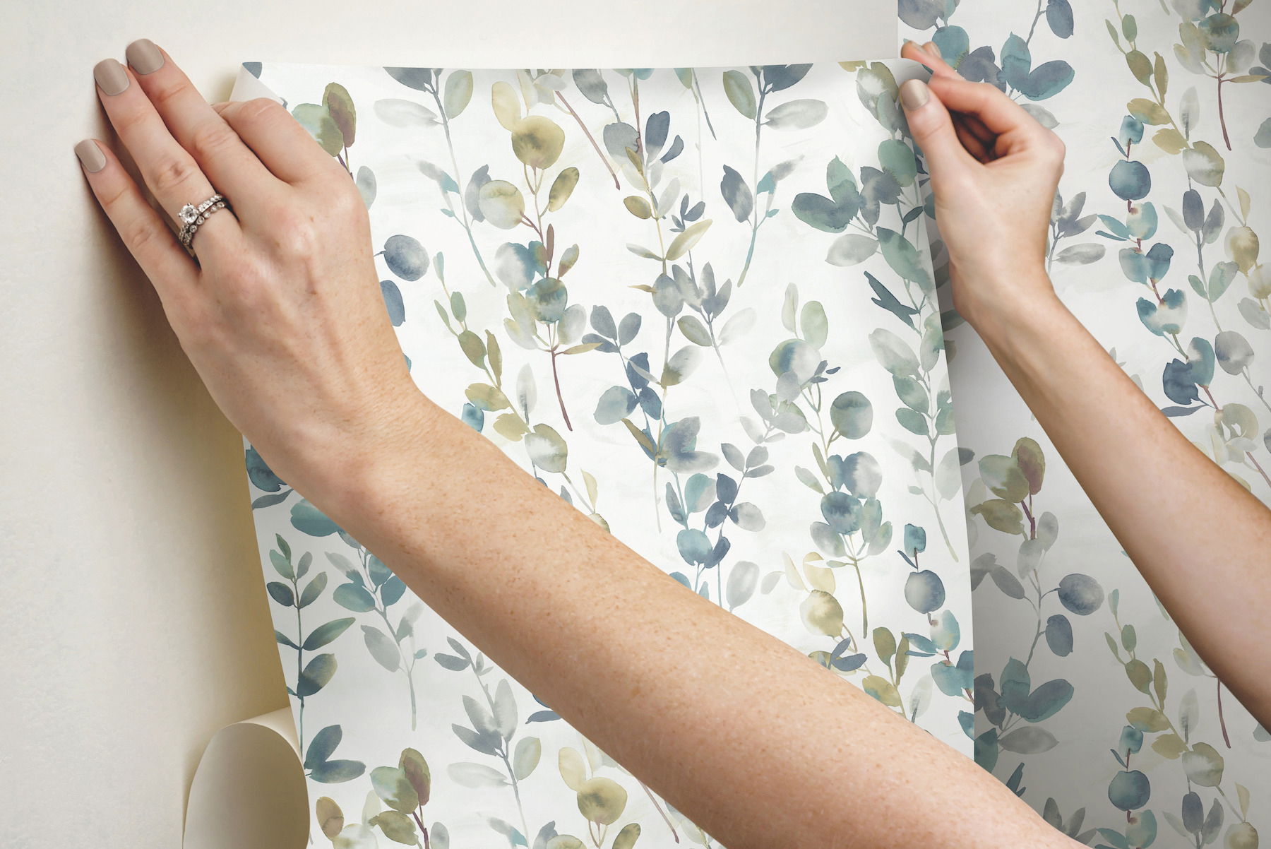 Joyful Eucalyptus Navy Peel & Stick Wallpaper large image 