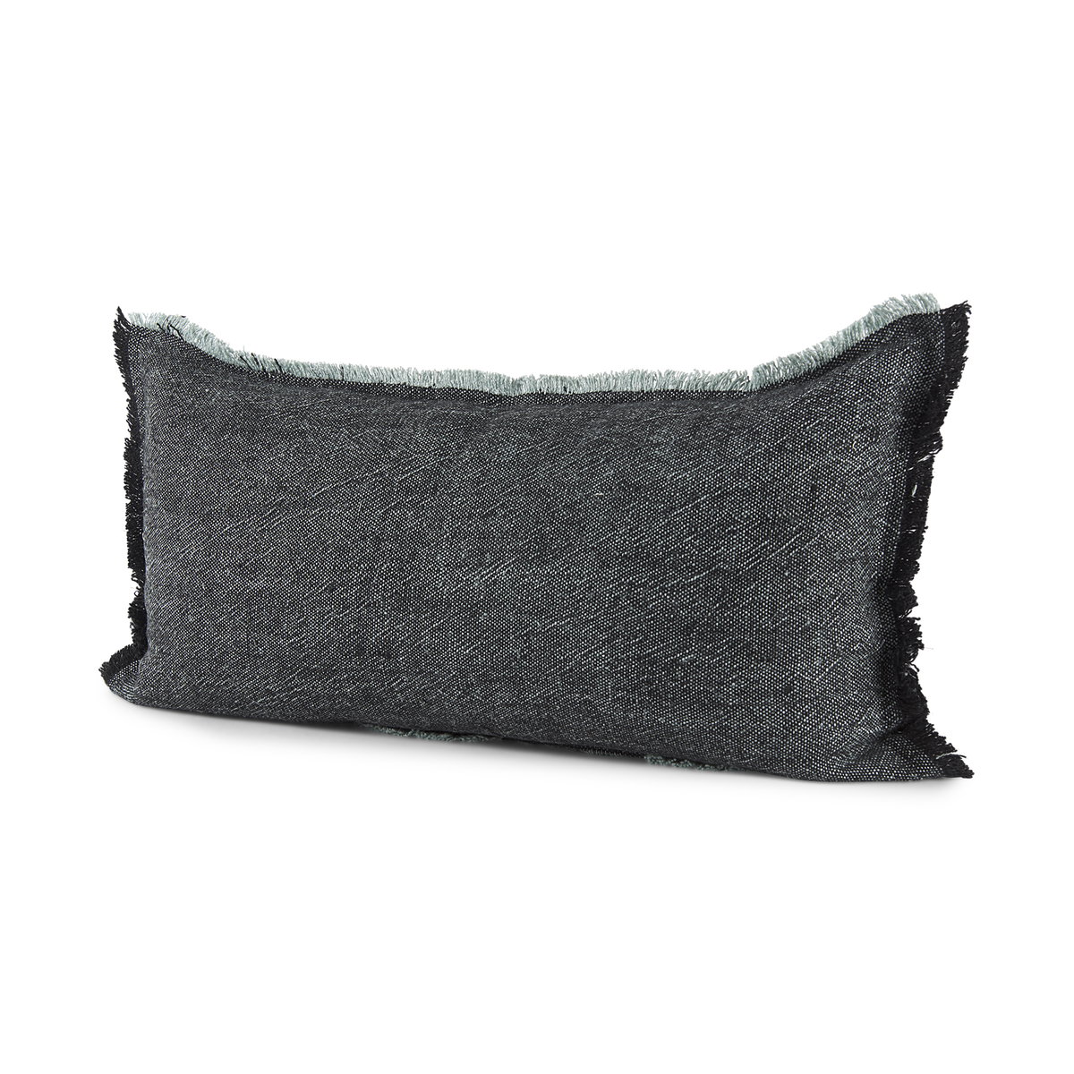 Malia 14L x 26W Black and Teal Fabric Fringed Decorative Pillow Cover, by Mercana, 14" length x 26" width x 0.2" height View 1