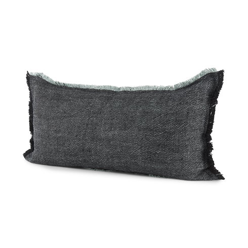 Malia 14x26 Black and Teal Fabric Fringed Decorative Pillow Cover