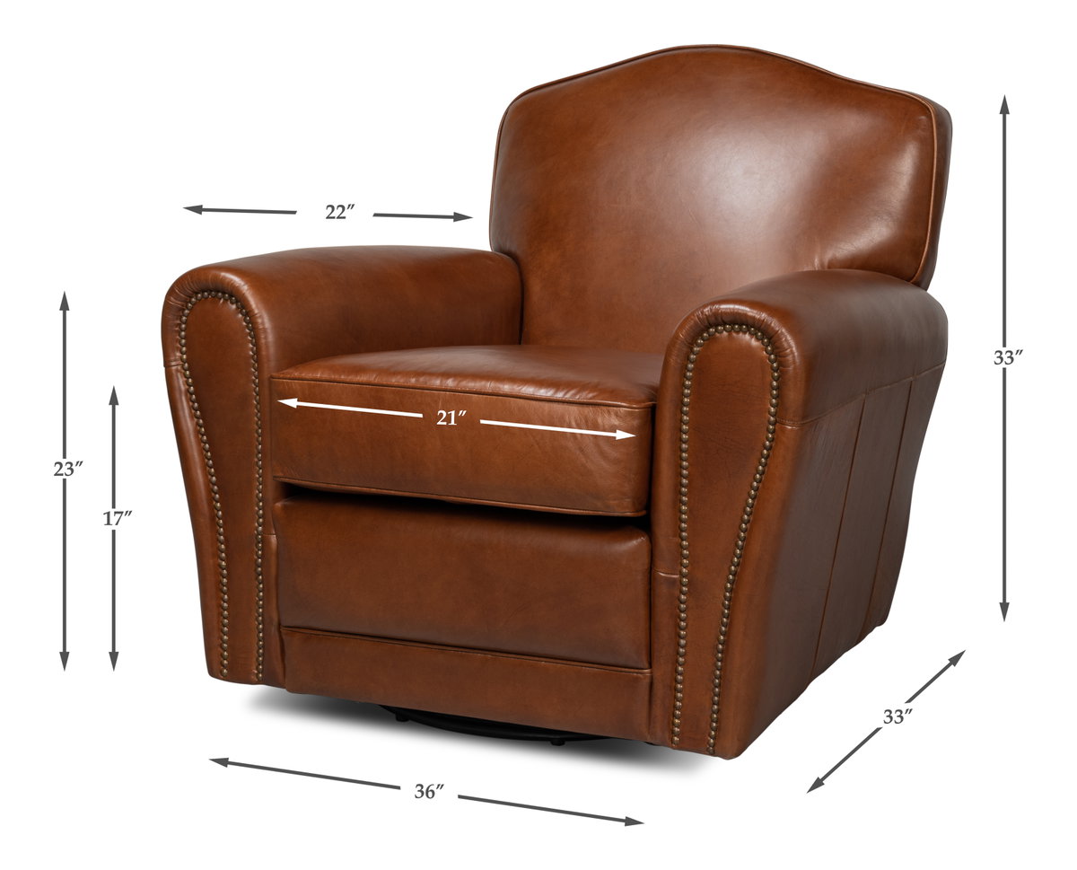 Elite French Club Swivel Chair, by Sarreid, 2'9" length x 3' width x 2'9" height View 13