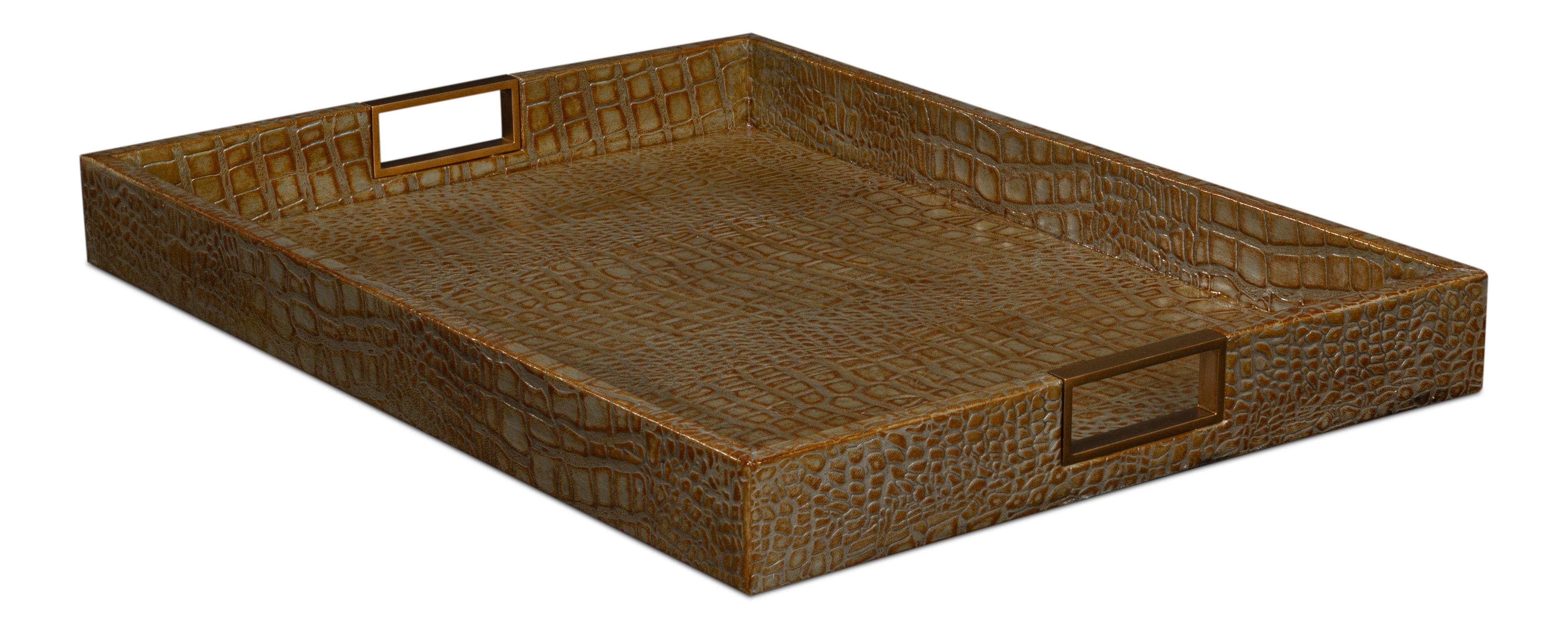 Norton Leather Tray,Croco Leather,Ant Gr, Decor by Sarreid, 24" length x 18" width x 2.5" height View 9