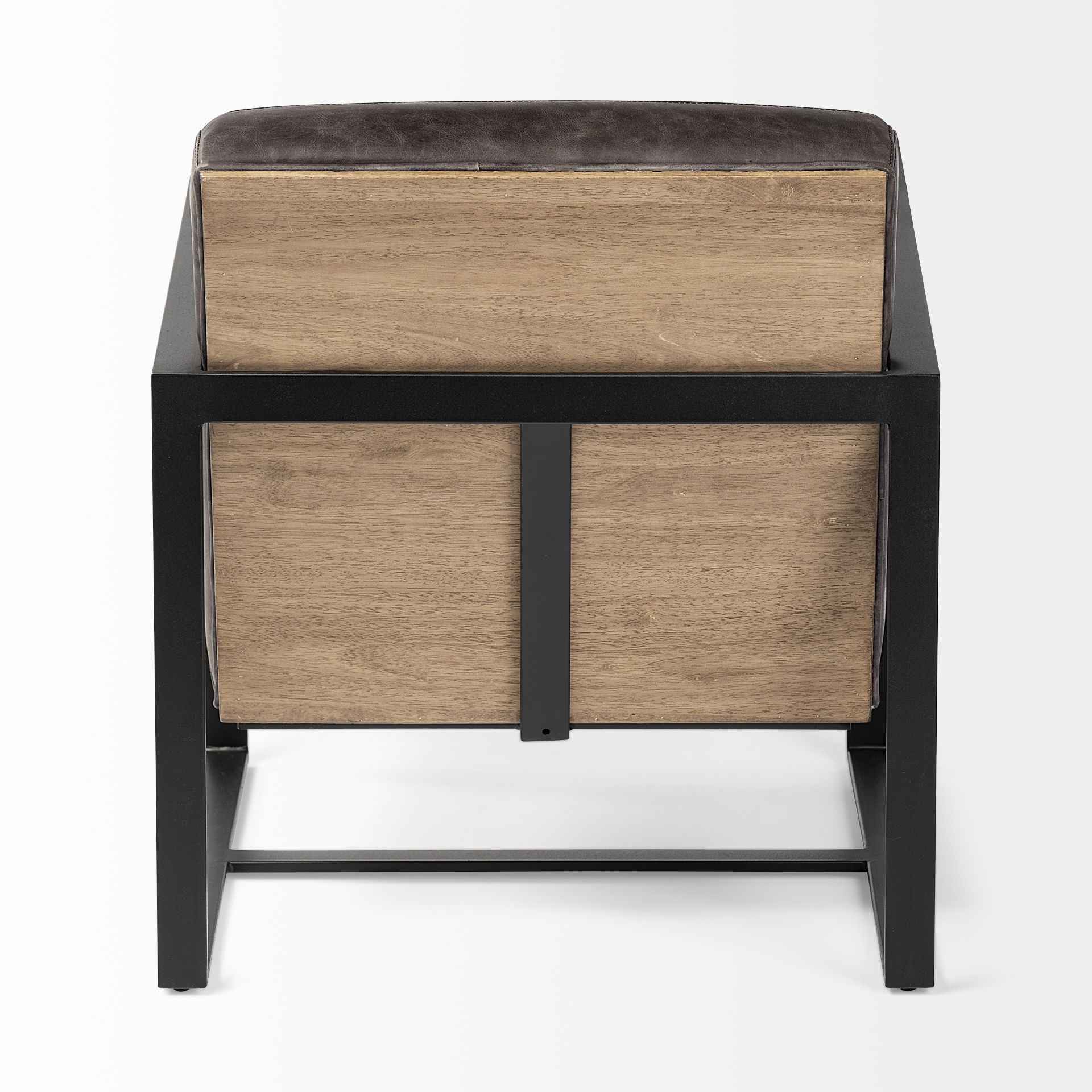 Stamford Black Genuine Leather Seat with Wood Back, Metal Frame Accent Chair, by Mercana, 24.41" length x 31.89" width x 28.94" height View 8