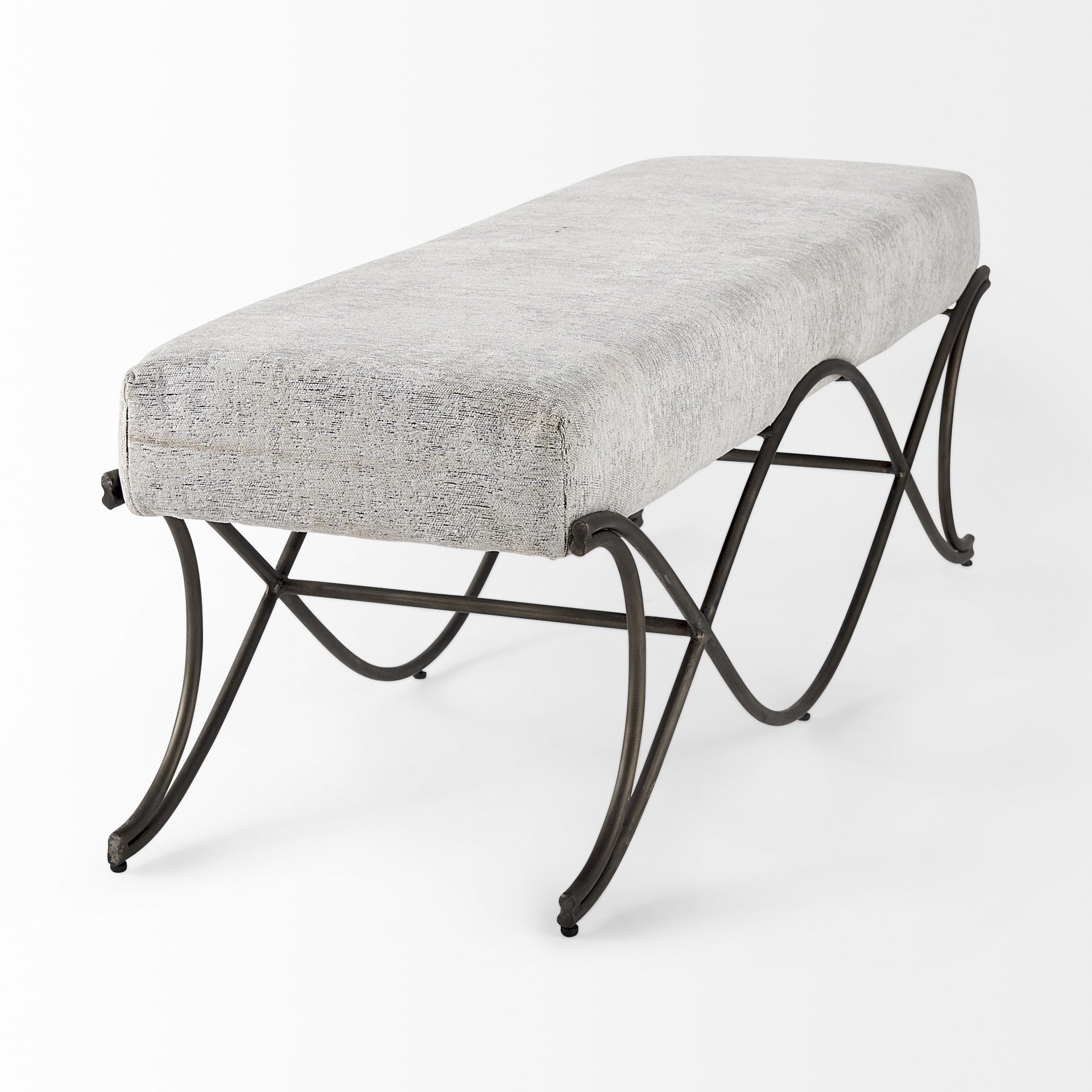 Ayla 55L x 17.6W x 18H Dark Gray Fabric Seat with Dark Nickel Metal Frame Bench large image 