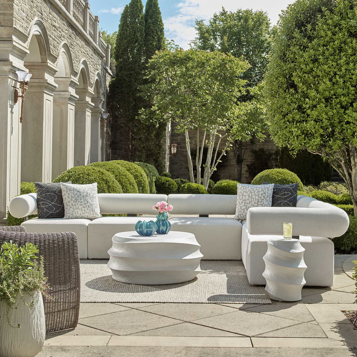 Winded Outdoor White Coffee Table, Outdoor Table by Uttermost, 3' width x 1'4" height x 3' depth View 4