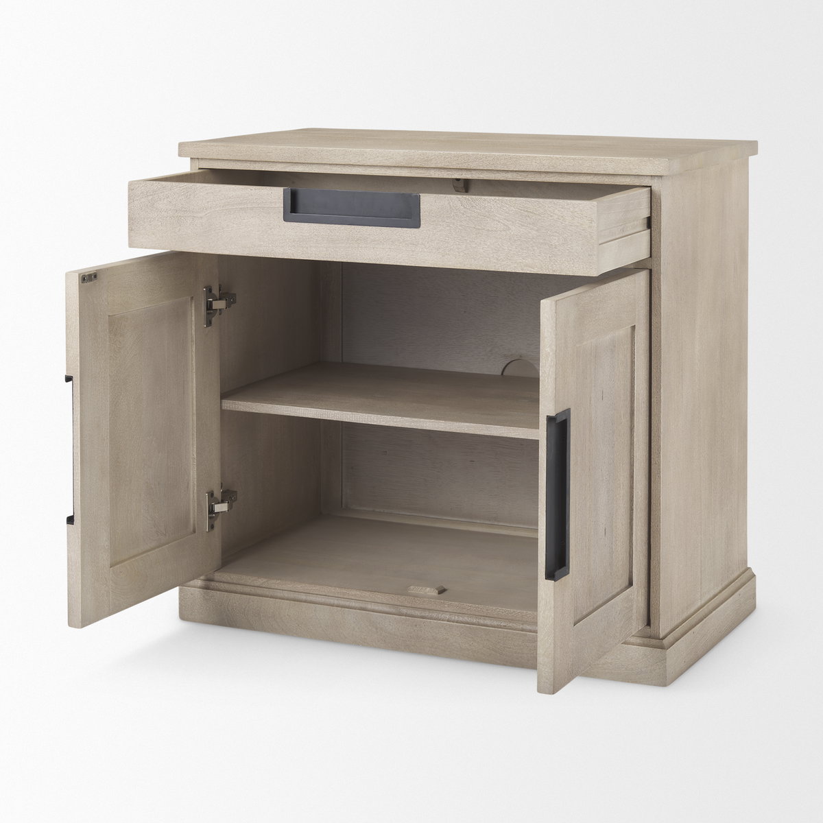 Braxton   Beige Wood with Black Accents 2 Door Accent Cabinet, Cabinets & Chest by Mercana, 33.5" length x 18.5" width x 31.5" height View 9