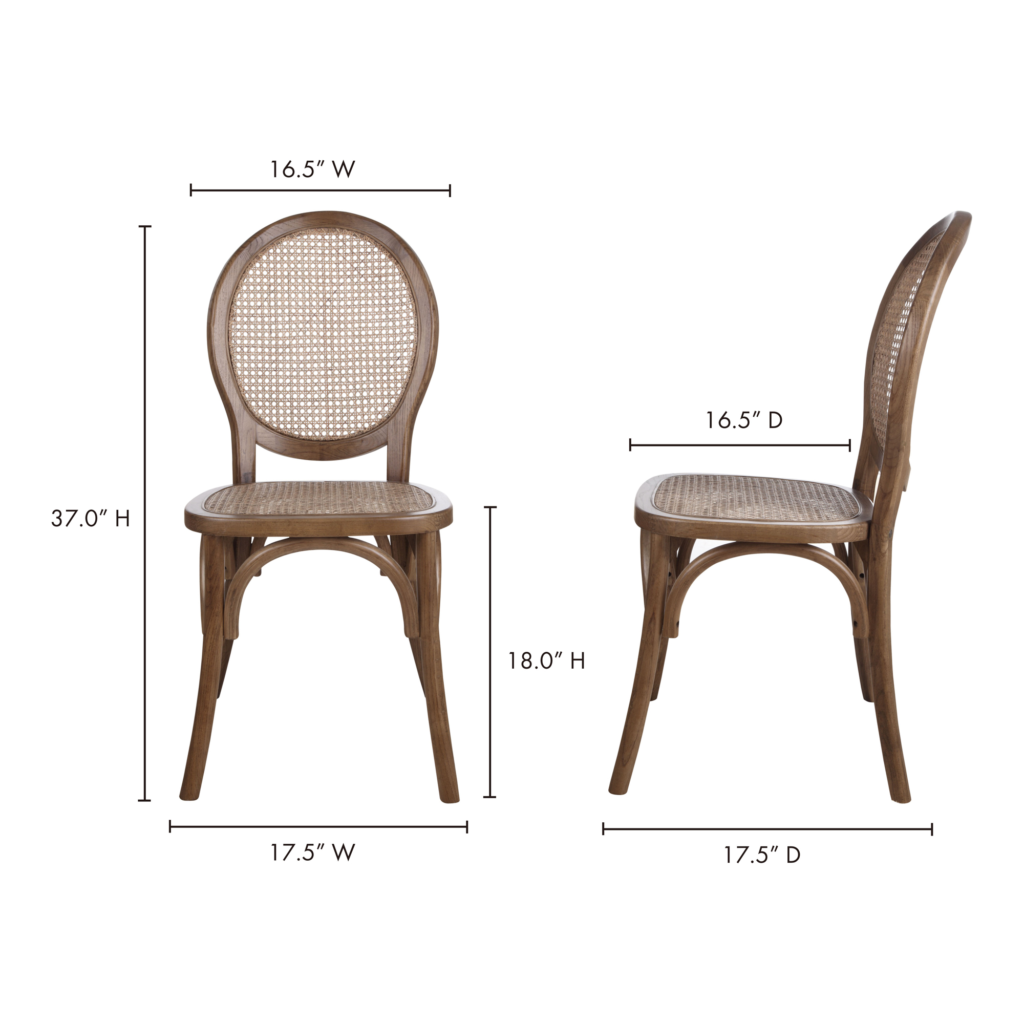 Rivalto Dining Chair Brown - Set Of Two, by Moe's Home, 17.7" width x 37" height x 16.5" depth View 9