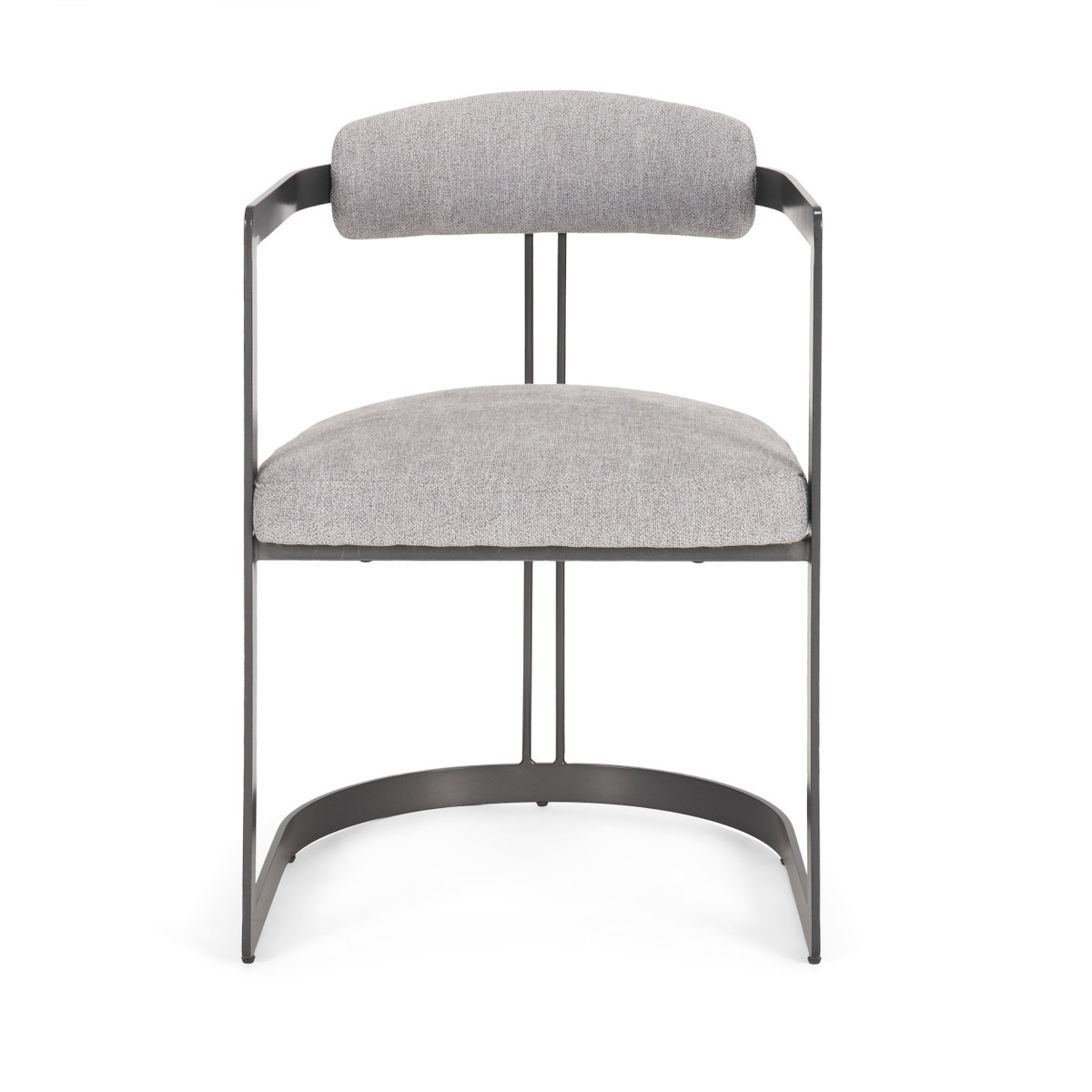 Hollyfield Curved Back Dining Arm Chair | Gray Fabric with Gray Iron, Dining Chair by Mercana, 20.47" length x 21.5" width x 29.53" height View 4