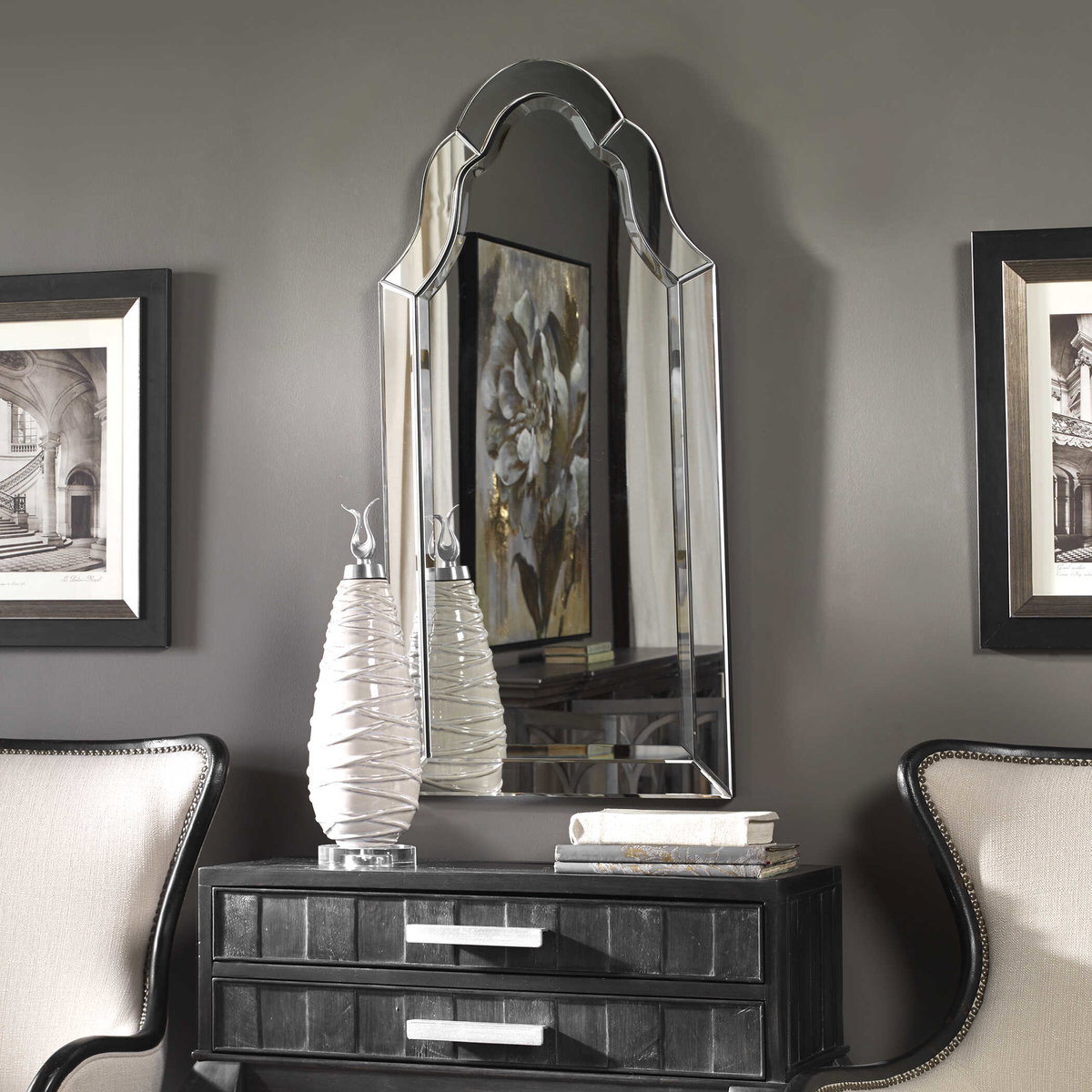 Hovan Frameless Arched Mirror, by Uttermost, 1'8.5" width x 3'7.5" height x 1" depth View 6