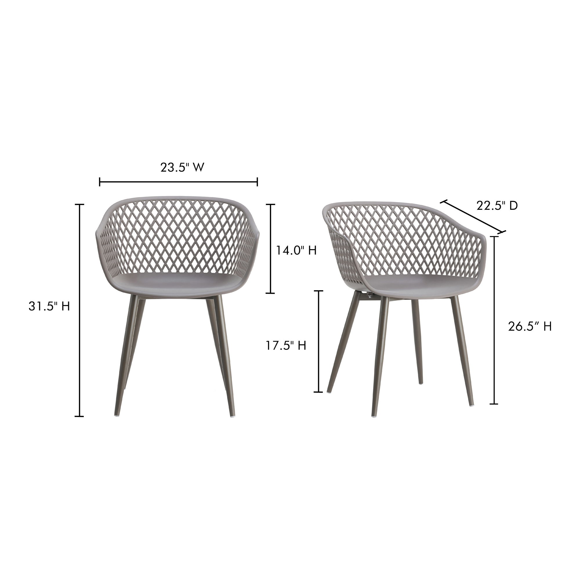 Piazza Outdoor Chair Grey - Set Of Two, by Moe's Home, 1'11.5" width x 2'7.5" height x 1'10.5" depth View 9