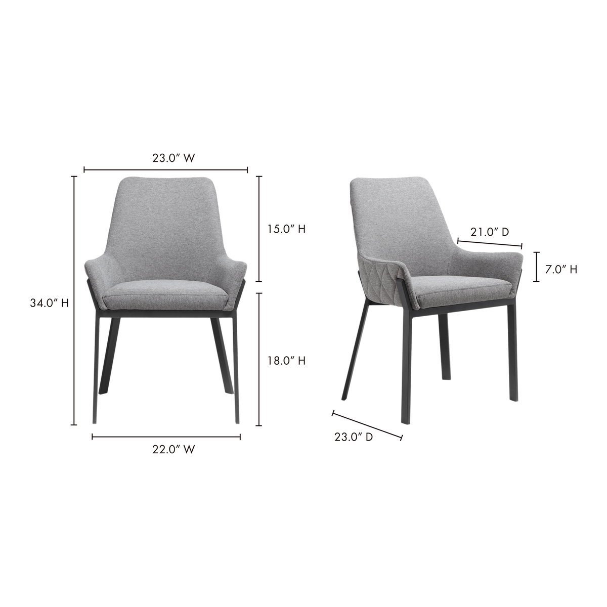 Lloyd Dining Chair Dark Grey - Set Of Two, by Moe's Home, 22" width x 34" height x 23" depth View 12