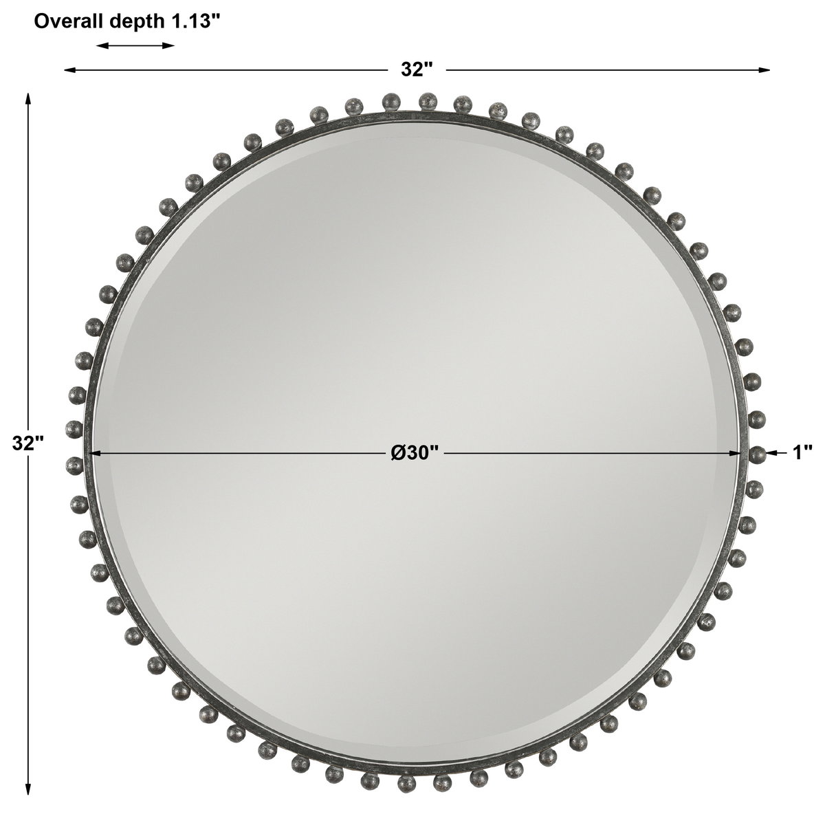 Taza Round Iron Mirror, by Uttermost, 32" width x 32" height x 1.13" depth View 3