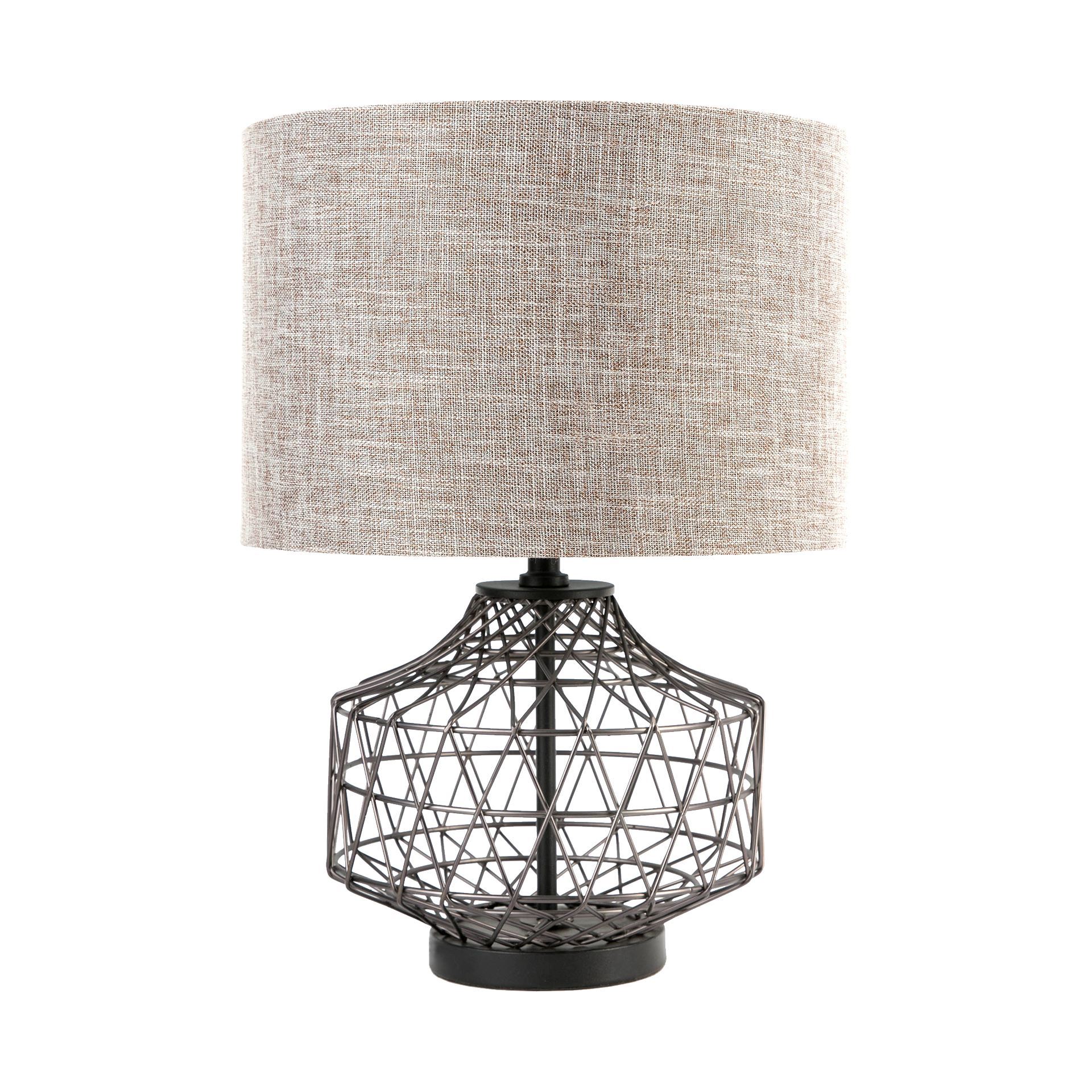 Clark (20'H) Bronze Barrel Metal Base Beige Linen Shade Table Lamp, by Mercana, 14" length x 14" width x 20" height View 1