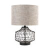 Clark (20'H) Bronze Barrel Metal Base Beige Linen Shade Table Lamp, by Mercana, 14" length x 14" width x 20" height thumbnail 1