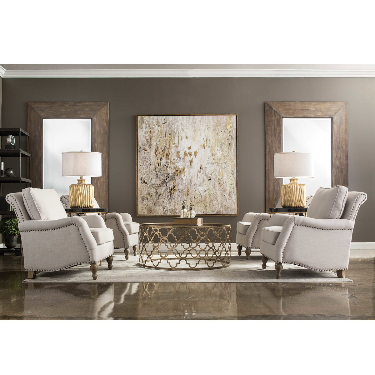 Armstead Antique White Armchair, Accent Chair by Uttermost, 31.5" width x 33.5" height x 36.25" depth View 4
