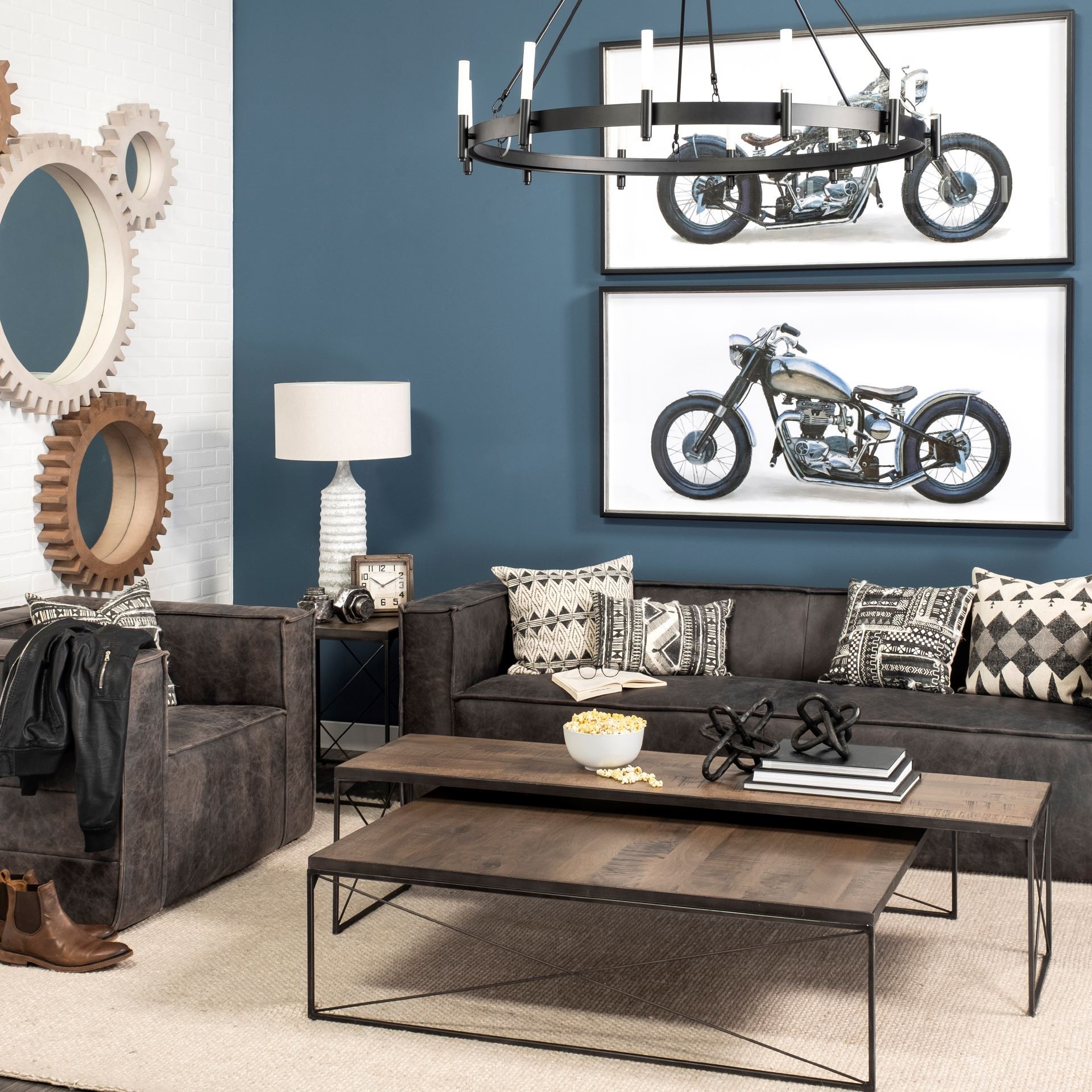 Decamp I (47.2'x36.2') Black Metal Chassis Glass Tube Twelve Light Chandelier, by Mercana, 47.24" length x 47.24" width x 36.22" height View 2