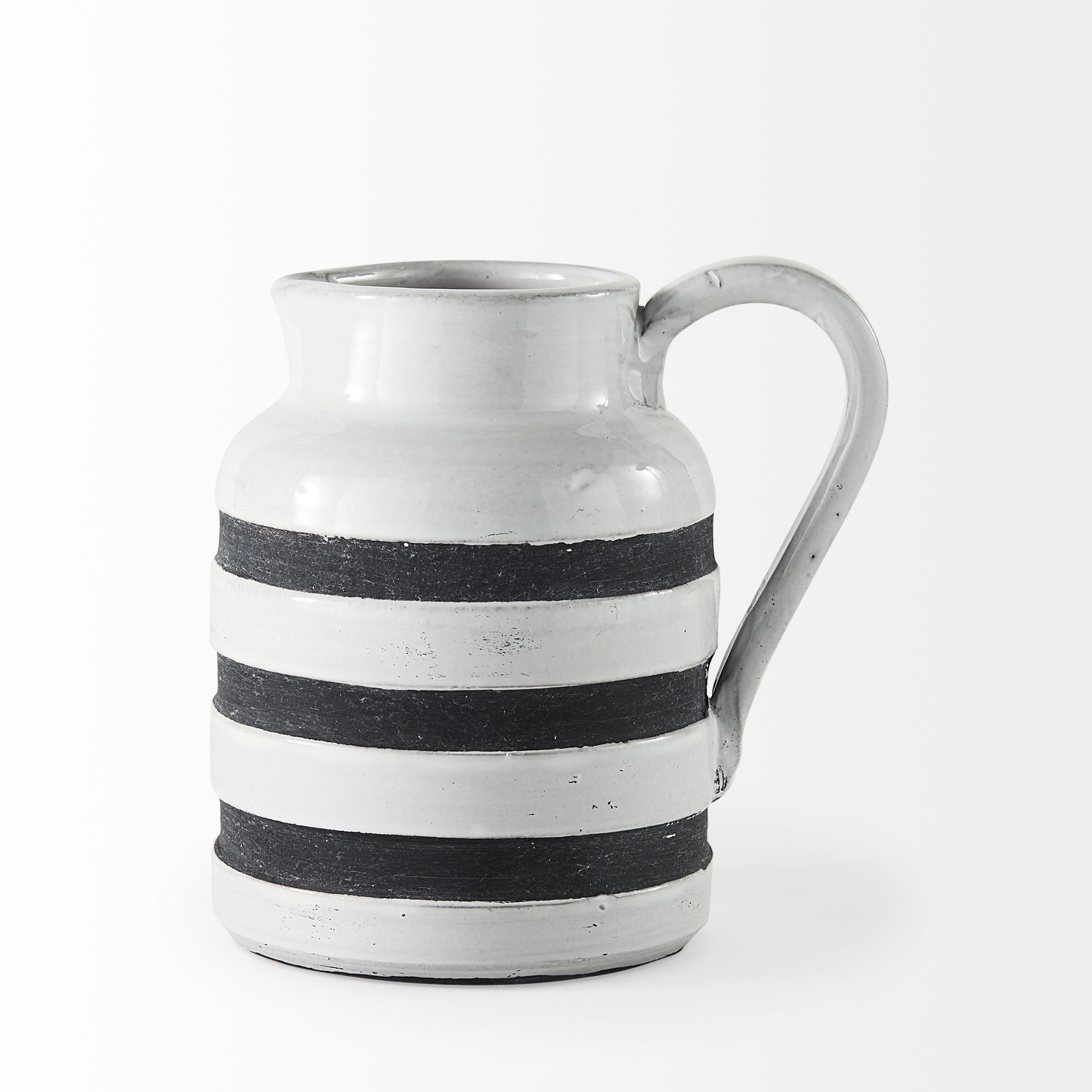 Harmon I Small White with Charcoal Stripes Ceramic Jug, Decorative Jar by Mercana, 6" length x 7.09" width x 7.09" height View 4