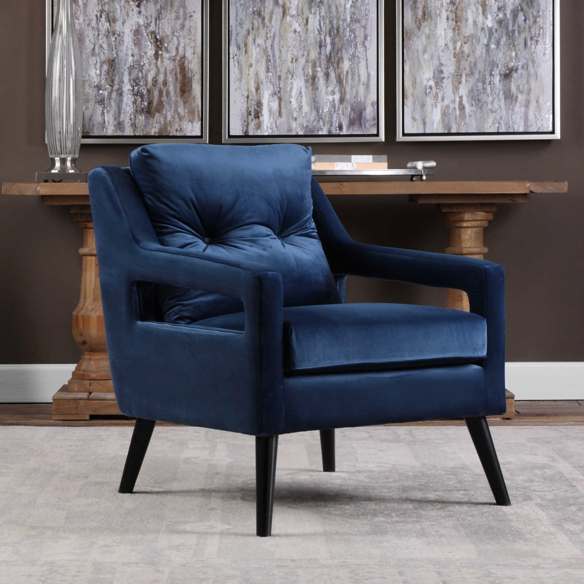 O'Brien Blue Velvet Armchair, Furniture by Uttermost, 28" width x 34" height x 34" depth View 8
