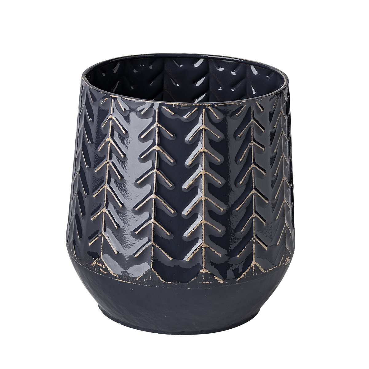 Gemma I Metal Glossy Dark Blue Chevron Vase, by Mercana, 7.09" length x 7.09" width x 7.28" height View 1