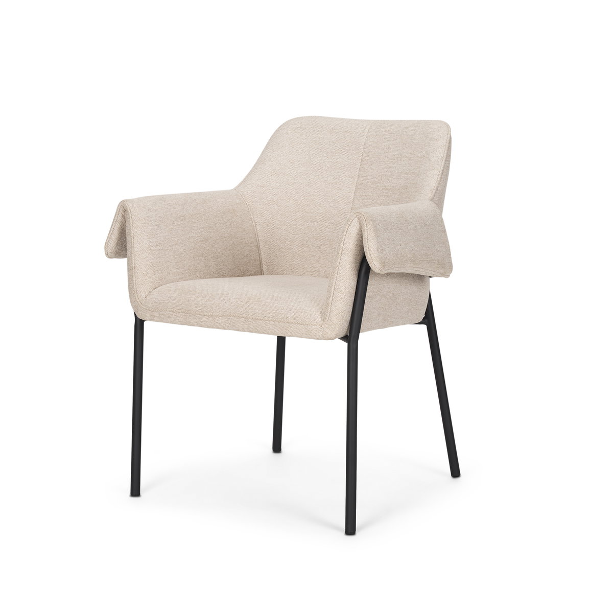Brently Curved Back Dining Arm Chair | Oatmeal Fabric with Metal, Dining Chair by Mercana, 24.5" length x 29.5" width x 32.5" height View 1