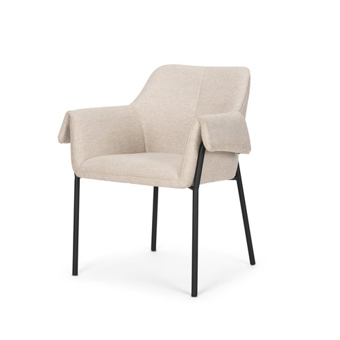 Brently Curved Back Dining Arm Chair | Oatmeal Fabric with Metal