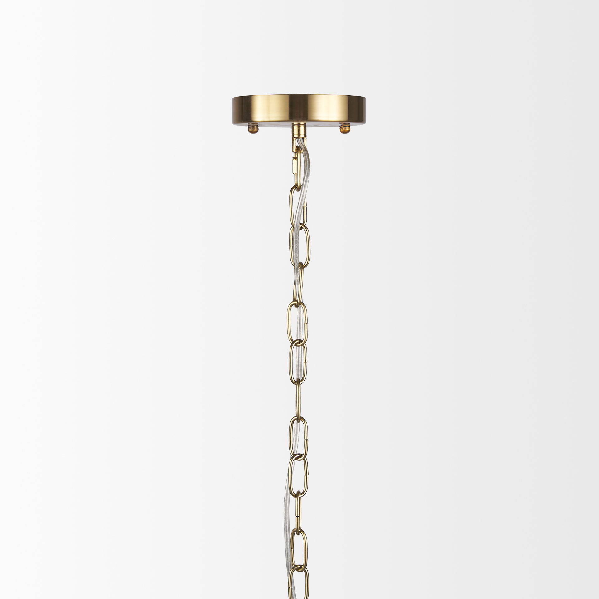 Britton Gold Metal with Clear Glass Globes 6-Light Chandelier, by Mercana, 47" length x 27" width x 33" height View 7