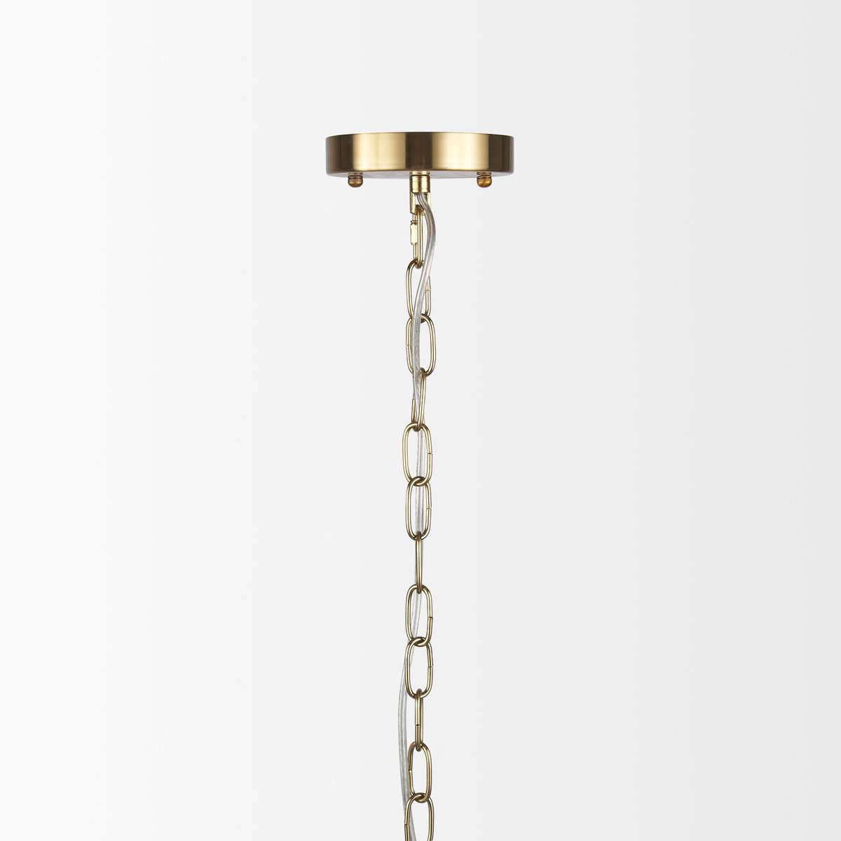 Britton Gold Metal with Clear Glass Globes 6-Light Chandelier, by Mercana, 47" length x 27" width x 33" height View 7