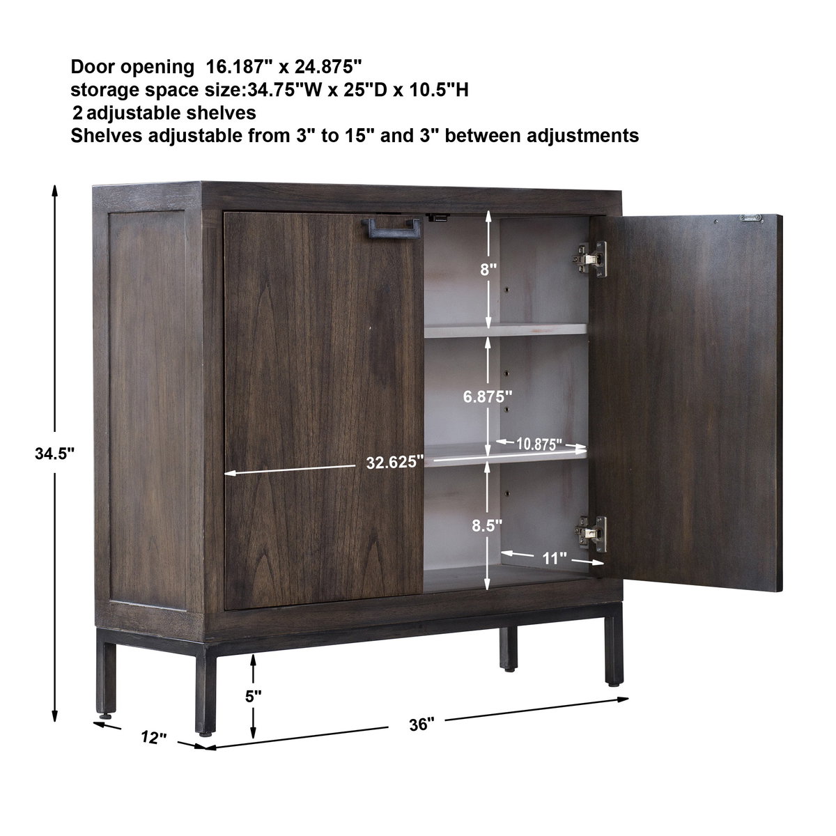 Nadie Light Walnut Console Cabinet, Console Table by Uttermost, 36" width x 34.5" height x 12" depth View 3