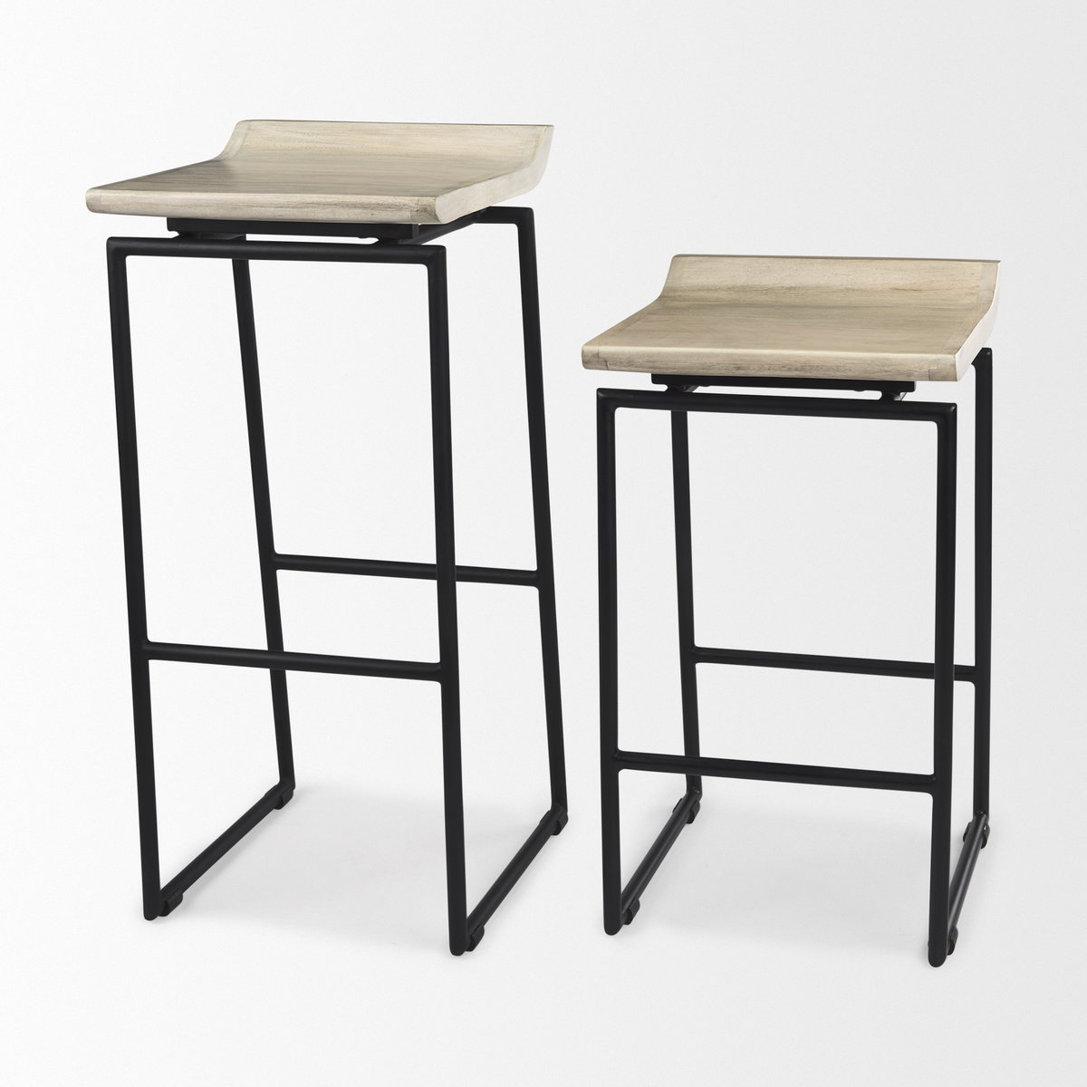 Givens Backless 26in Seat Counter Stool | Natural Wood with Black Metal, Counter & Bar Stool by Mercana, 14.1" length x 15.8" width x 26" height View 12