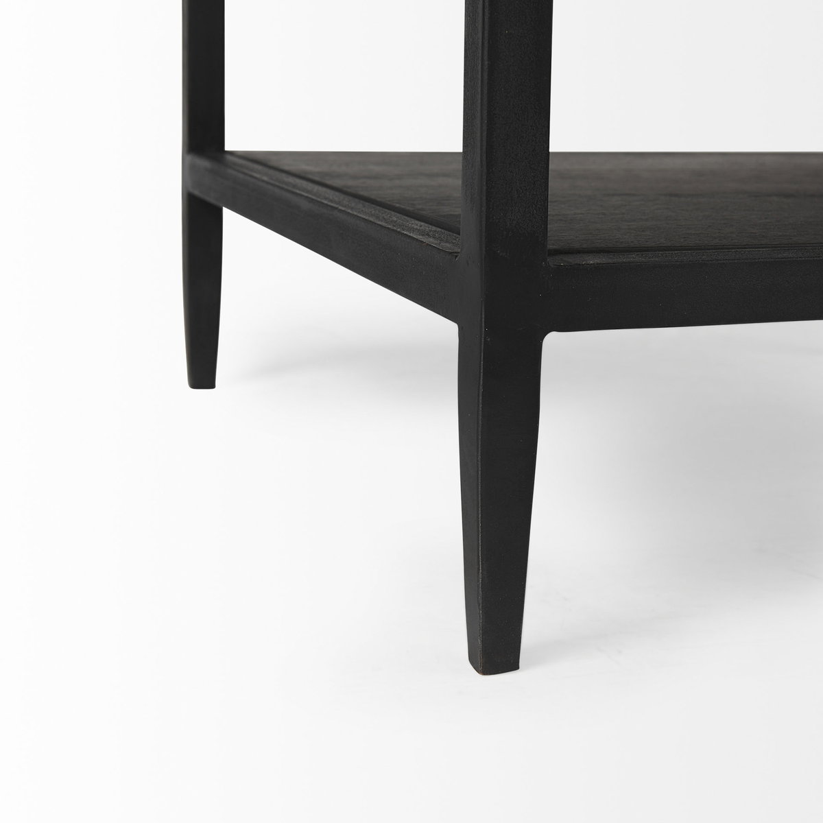 Divina Black-Brown Wood with White Marble Top and Black Metal Base 1 Drawer Side Table, Side & End Table by Mercana, 22" length x 22" width x 22" height View 14