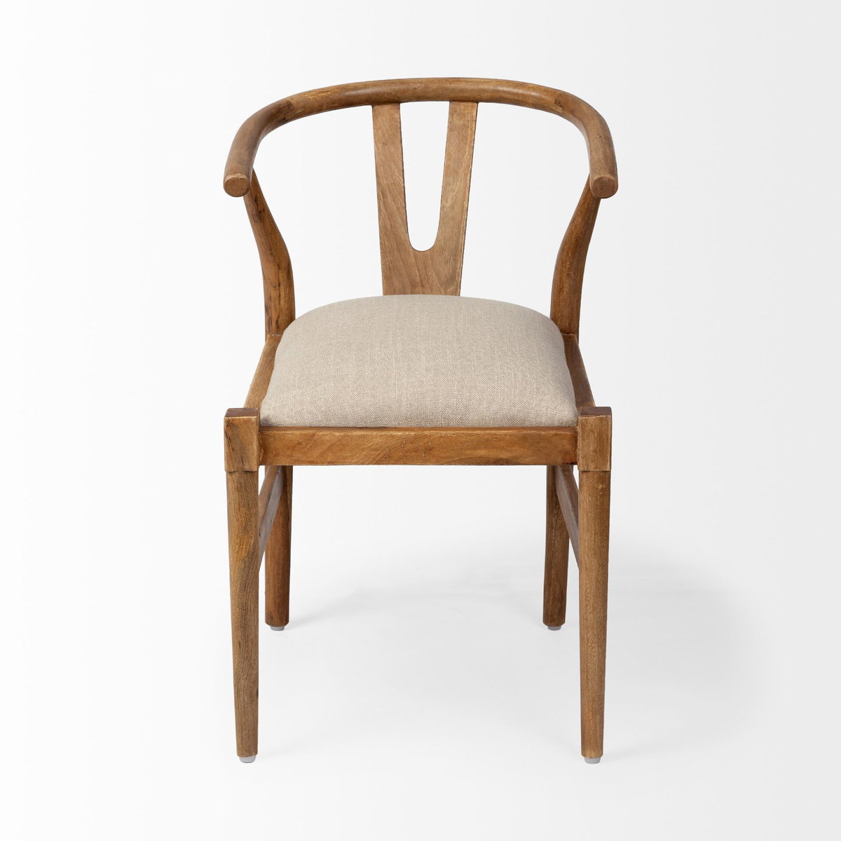 Trixie Curved Back Dining Arm Chair | Cream Fabric with Brown Wood, Dining Chair by Mercana, 20" length x 24" width x 31.25" height View 2