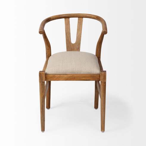 Trixie Curved Back Dining Arm Chair | Cream Fabric with Brown Wood