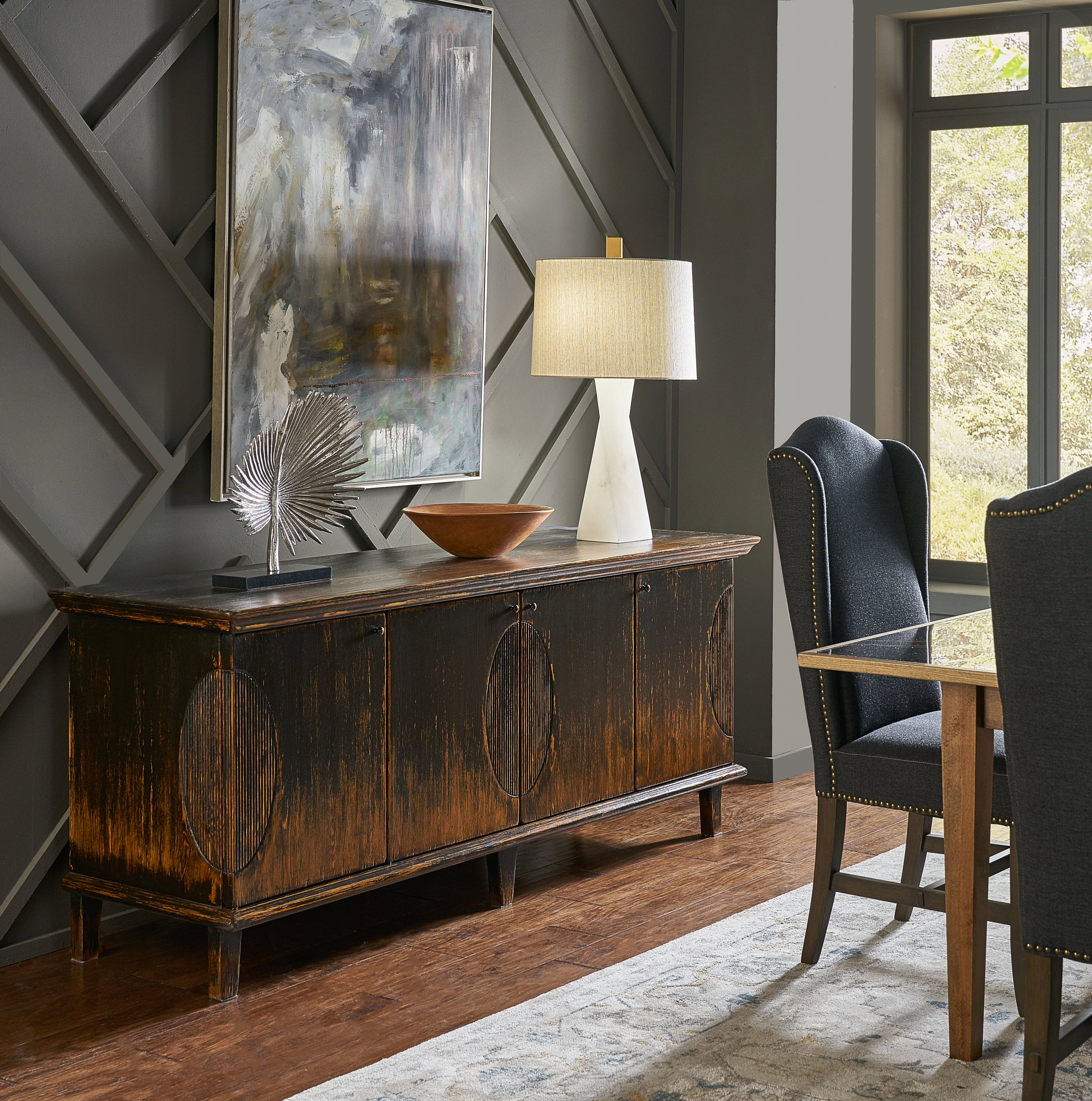 Black High Back Dining Chair, by Sarreid, 21" length x 26" width x 46" height View 16