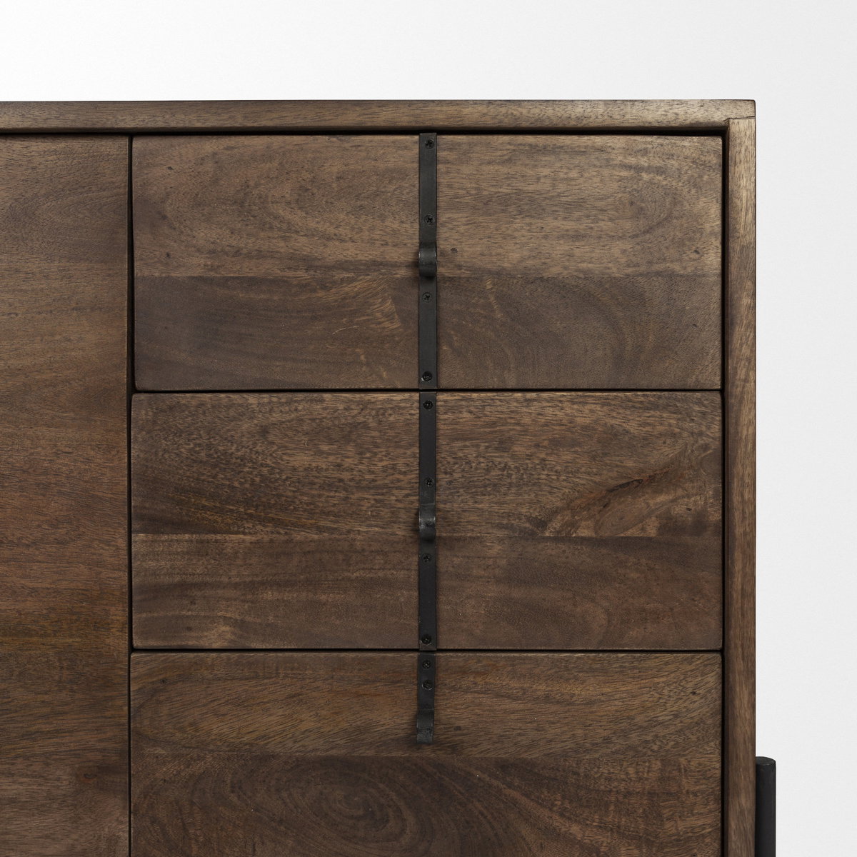 Glenn VI 71.5x18 Dark Brown Wood Frame with Black Iron Accent, 6 Drawer, 2 Door Cabinet Sideboard, Sideboards & Buffet by Mercana, 71.5" length x 18" width x 30" height View 11