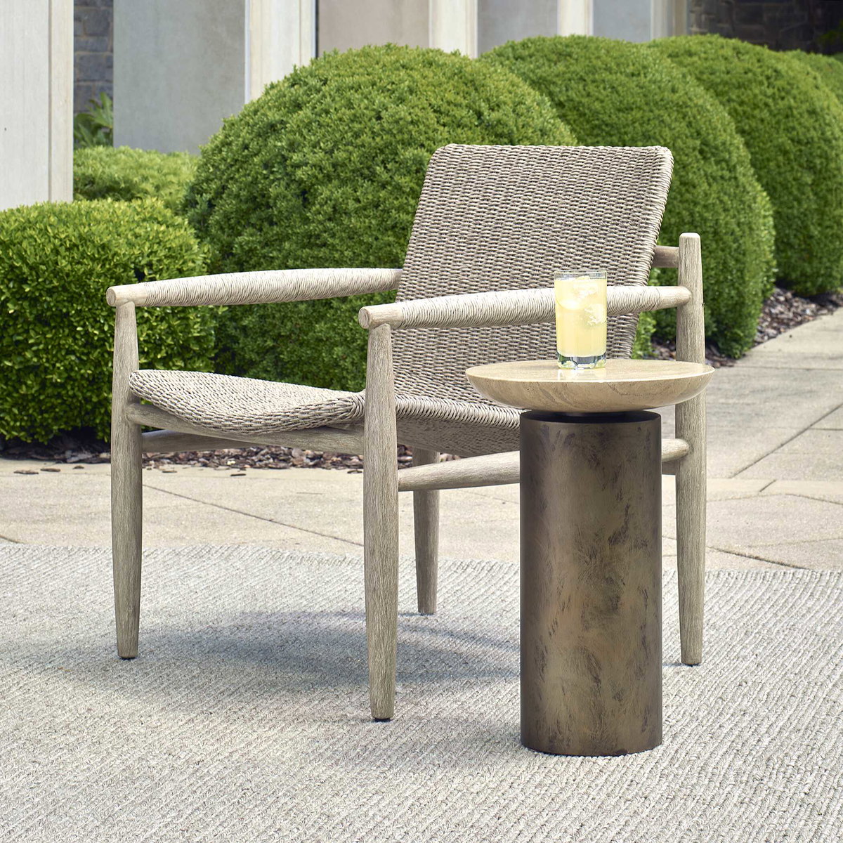 Oslo Brass Outdoor Accent Table, Outdoor Table by Uttermost, 1'2" width x 1'9" height x 1'2" depth View 2