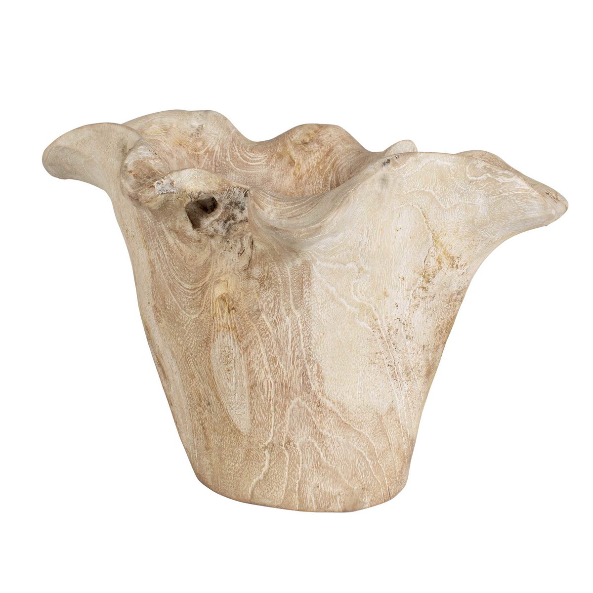 Teak Flow White Wash Outdoor Bowl, Decorative Tray by Uttermost, 15.8" width x 10" height x 15.8" depth View 5