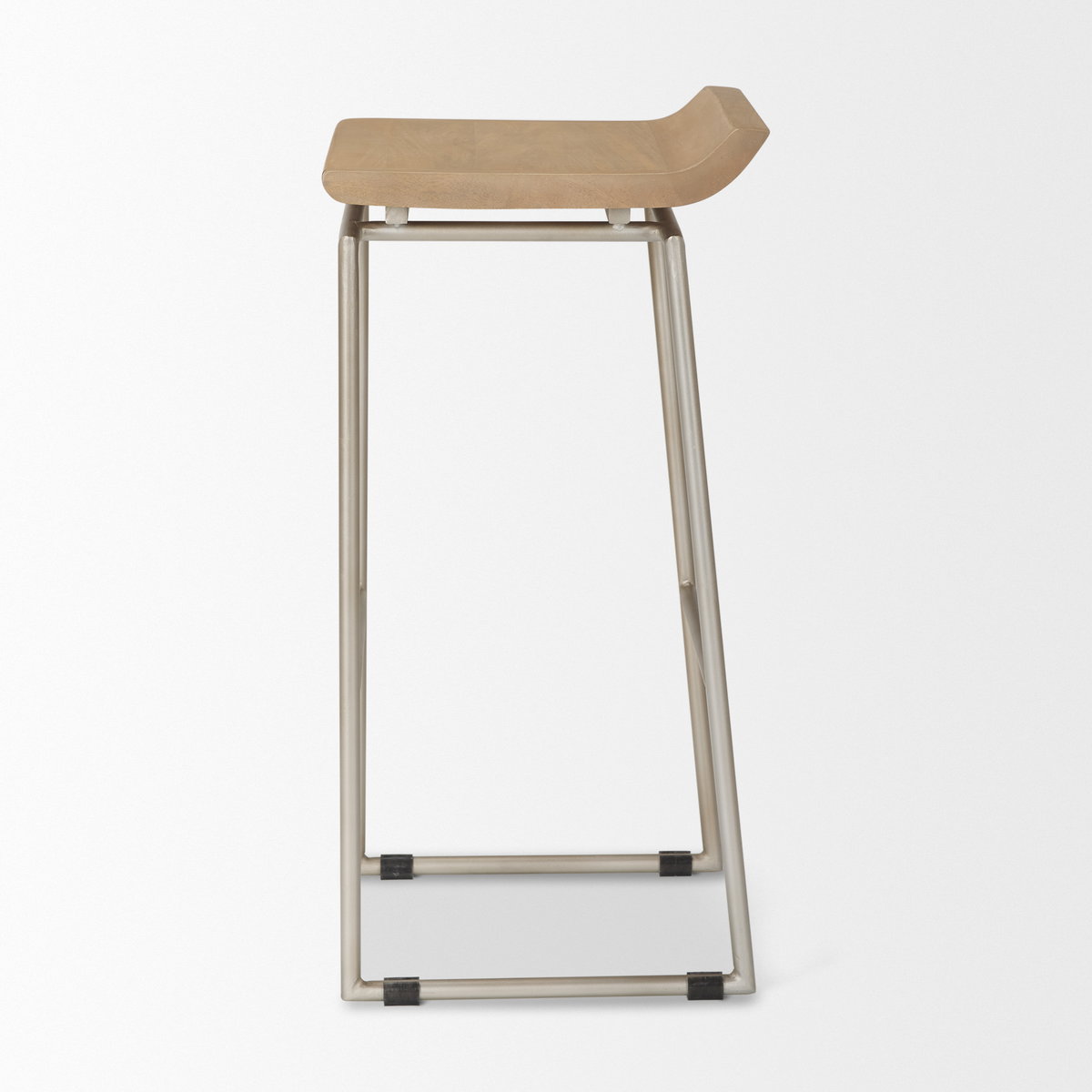 Givens 31.8'H Seat Height Brown Wood with Silver Metal Frame Barstool, Counter & Bar Stool by Mercana, 14" length x 15.8" width x 32" height View 4