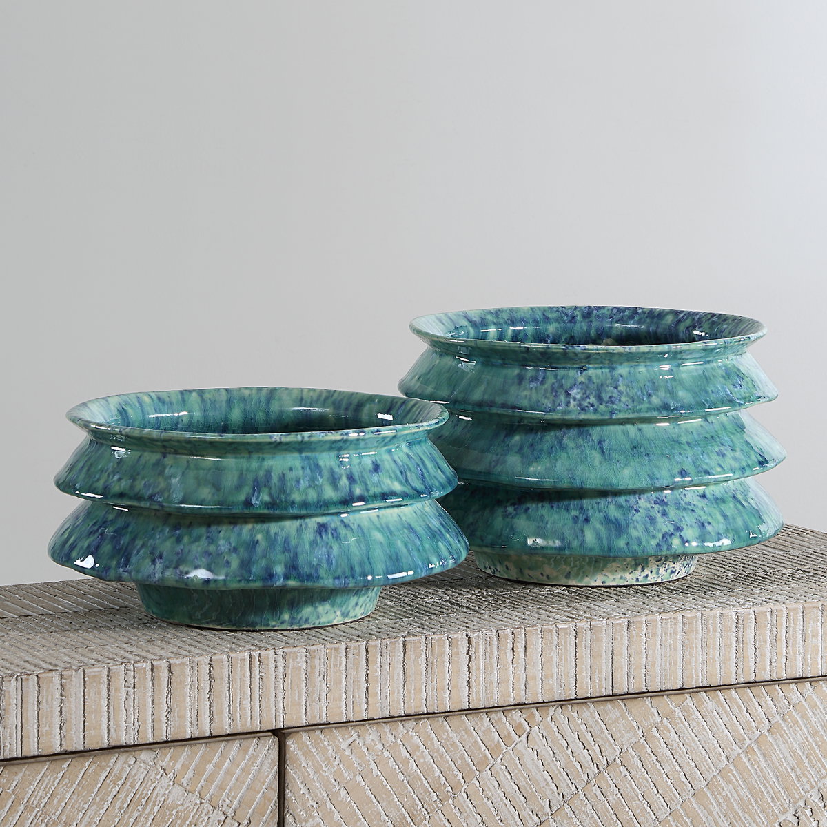 ZigZag Blue Green Bowls Set/2, Decorative by Uttermost, 10" width x 6.5" height x 10" depth View 2