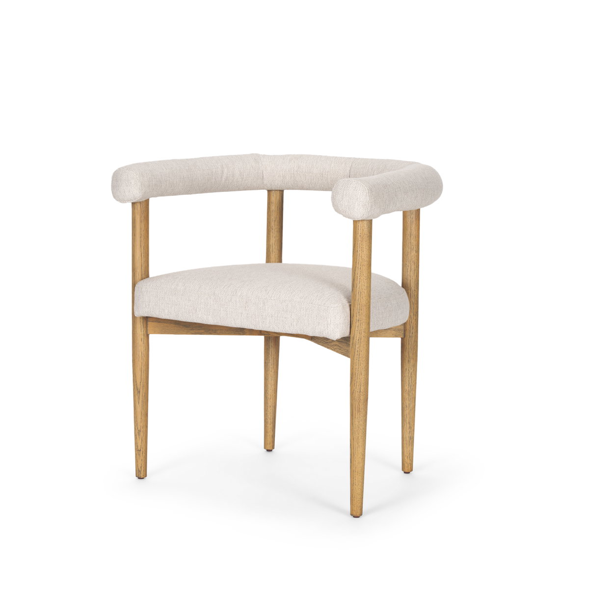 Arden Curved Back Dining Side Chair | Cream Twill with Brown Wood, Dining Chair by Mercana, 26" length x 21.5" width x 28" height View 1