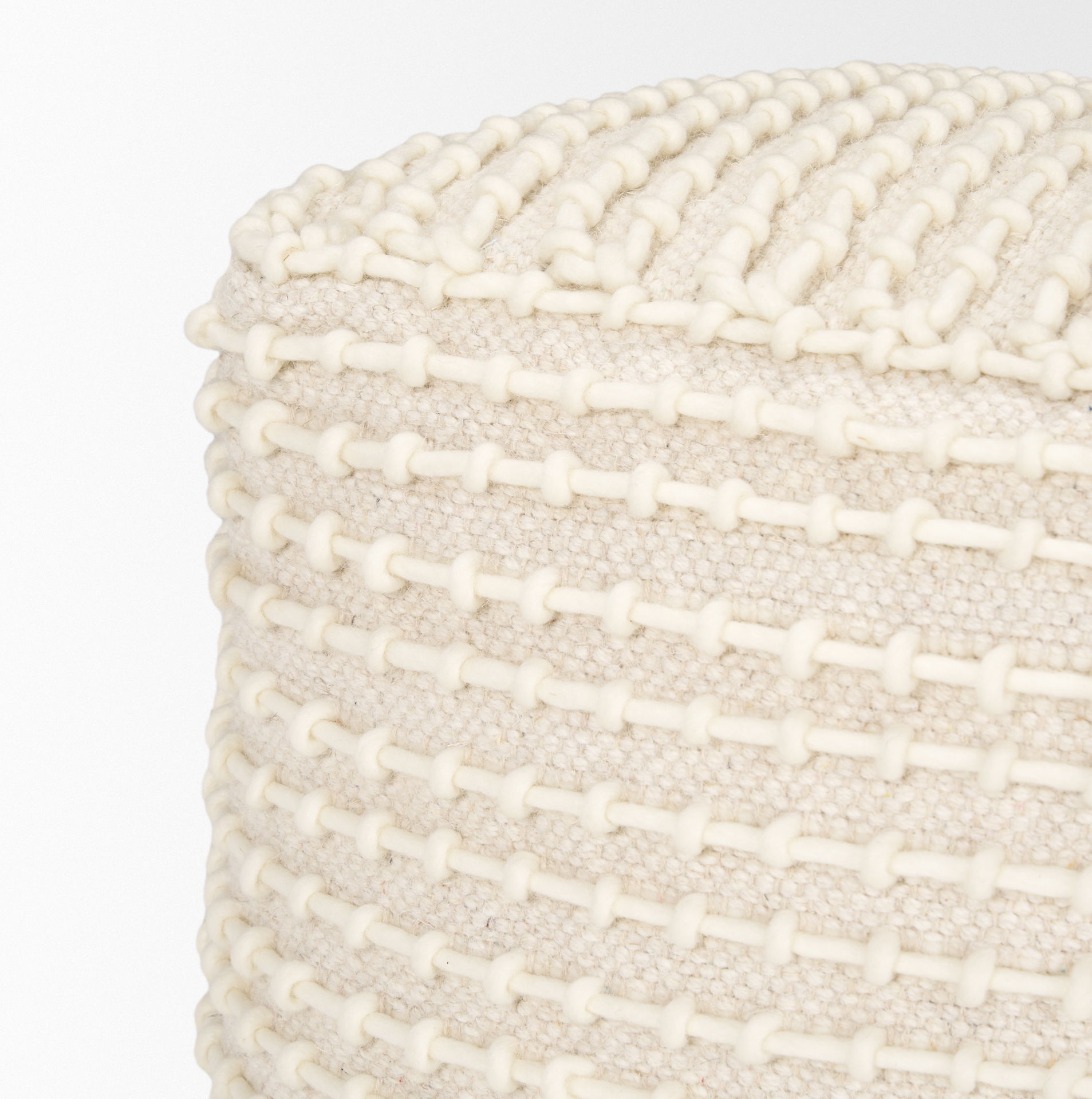 Sakaye Beige with Cream Stitched Patterned Pouf, Ottoman by Mercana, 16" length x 16" width x 16" height View 7