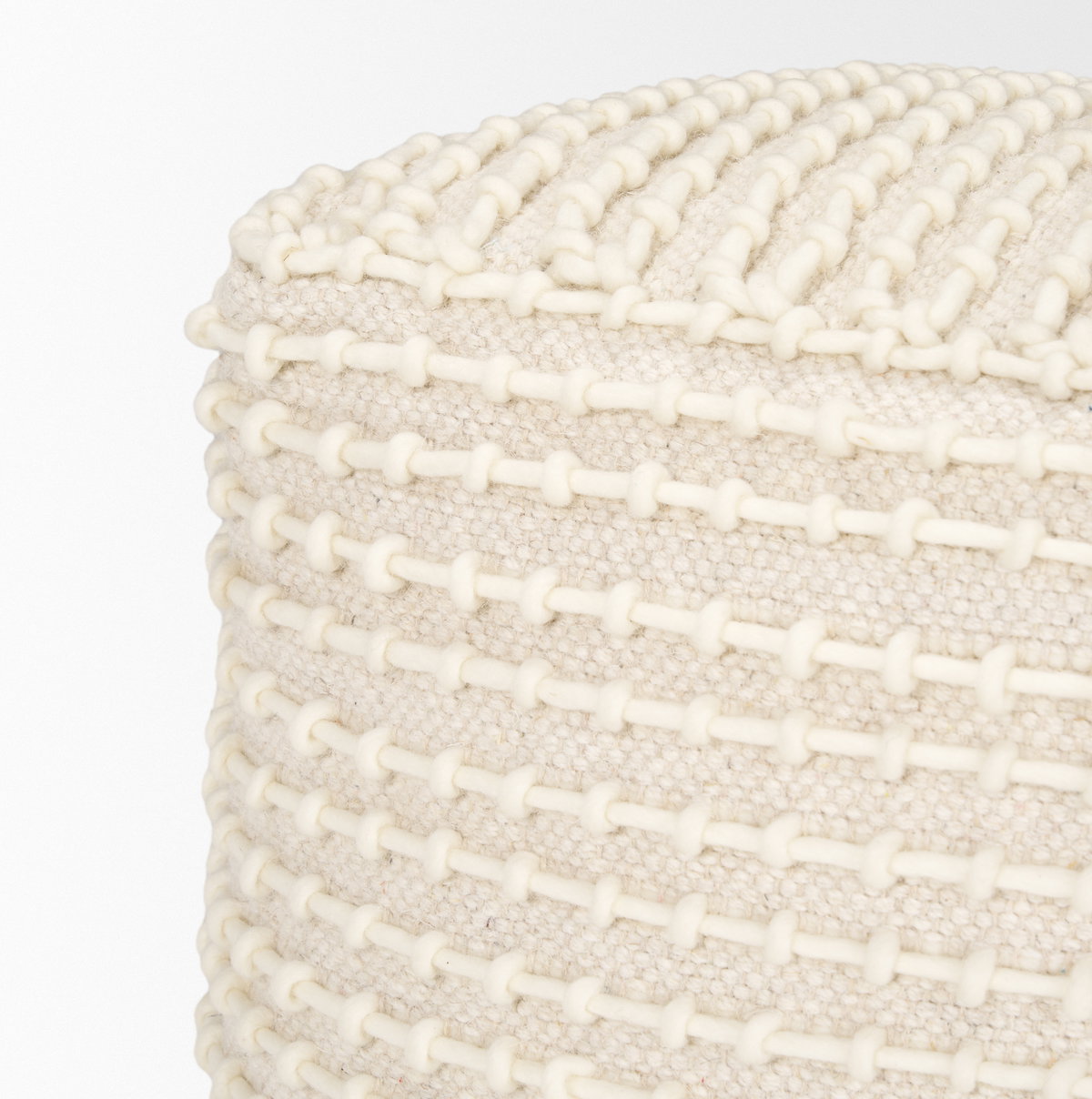 Sakaye Beige with Cream Stitched Patterned Pouf, Ottoman by Mercana, 16" length x 16" width x 16" height View 7