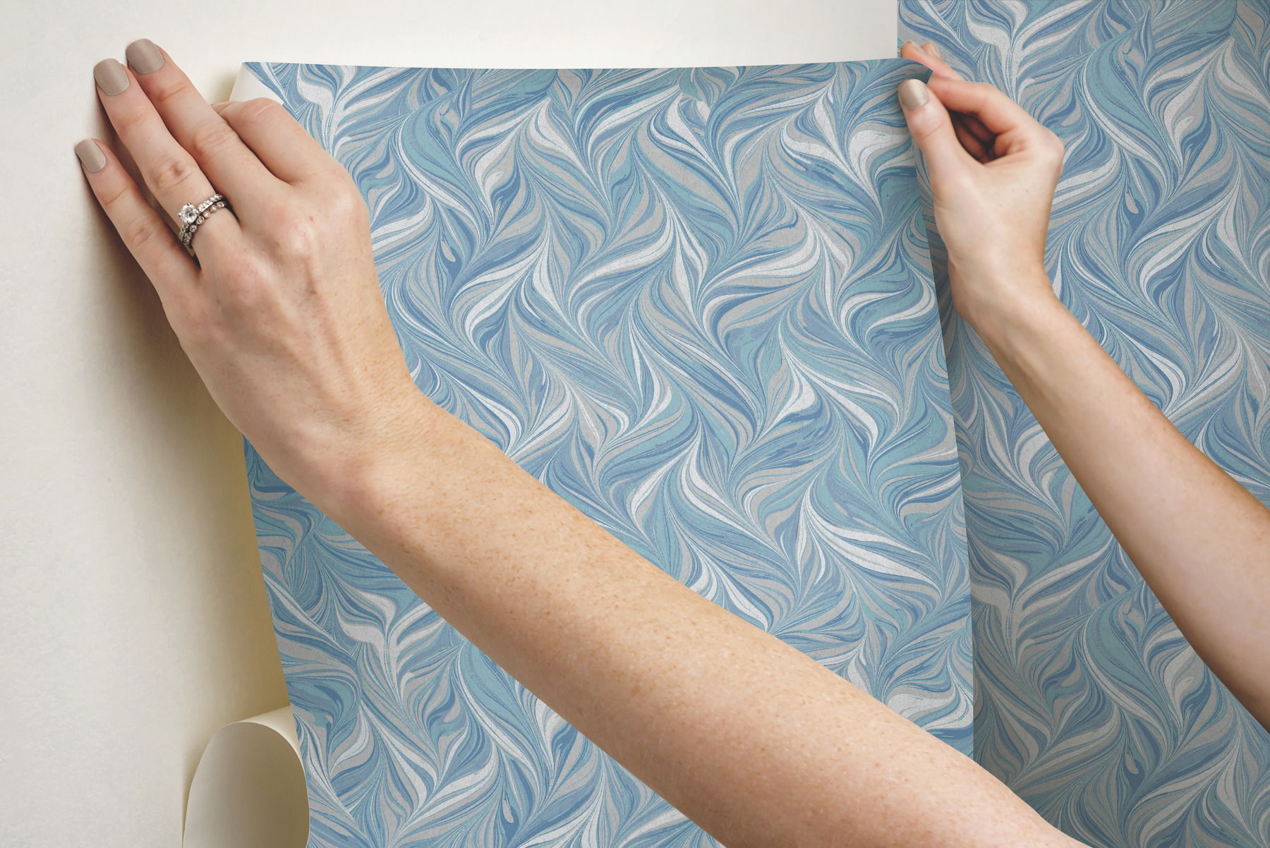 Ebru Swirls Blue Peel & Stick Wallpaper large image 