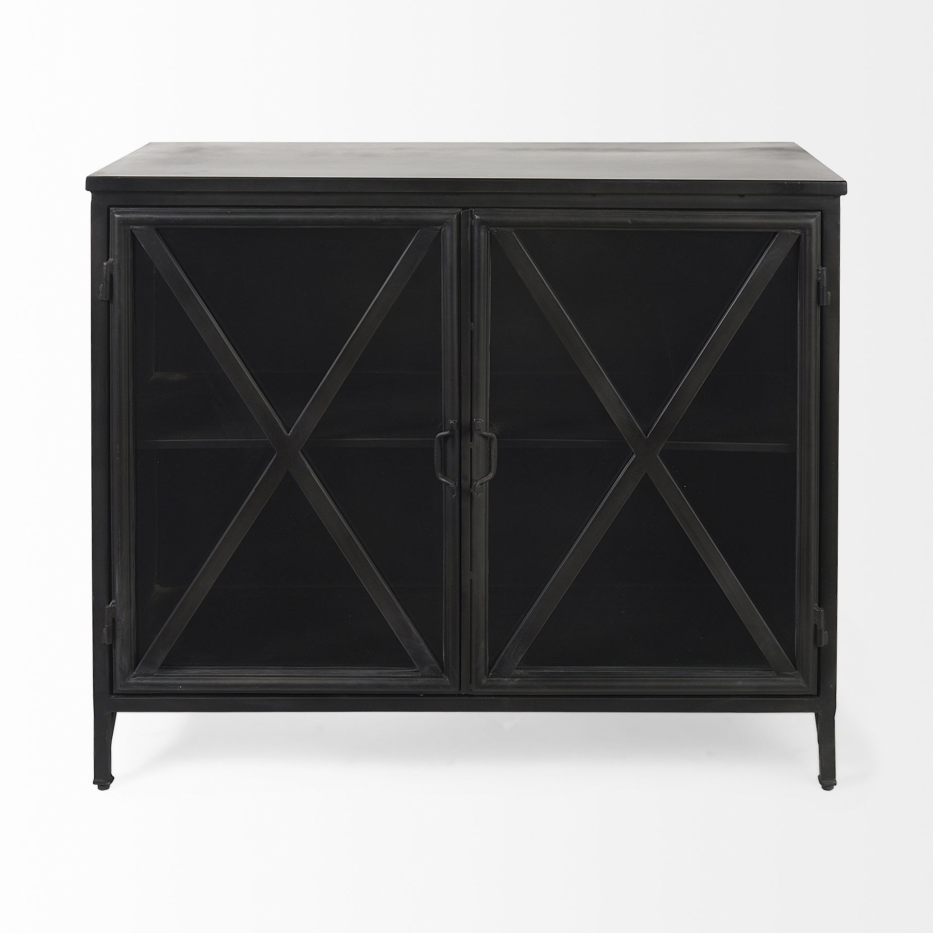 Poppy III 40L x 16W Black Metal With Glass Door Accent Cabinet, Cabinets & Chest by Mercana, 40.25" length x 16" width x 33" height View 3