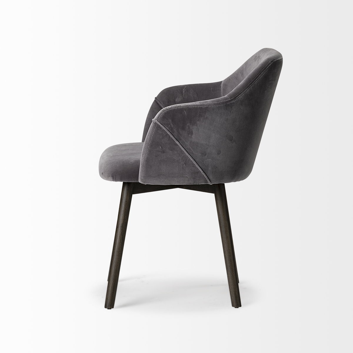 Ronald Curved Back Dining Side Chair | Grey Velvet with Black Wood, Dining Chair by Mercana, 23.25" length x 21.75" width x 32.25" height View 7