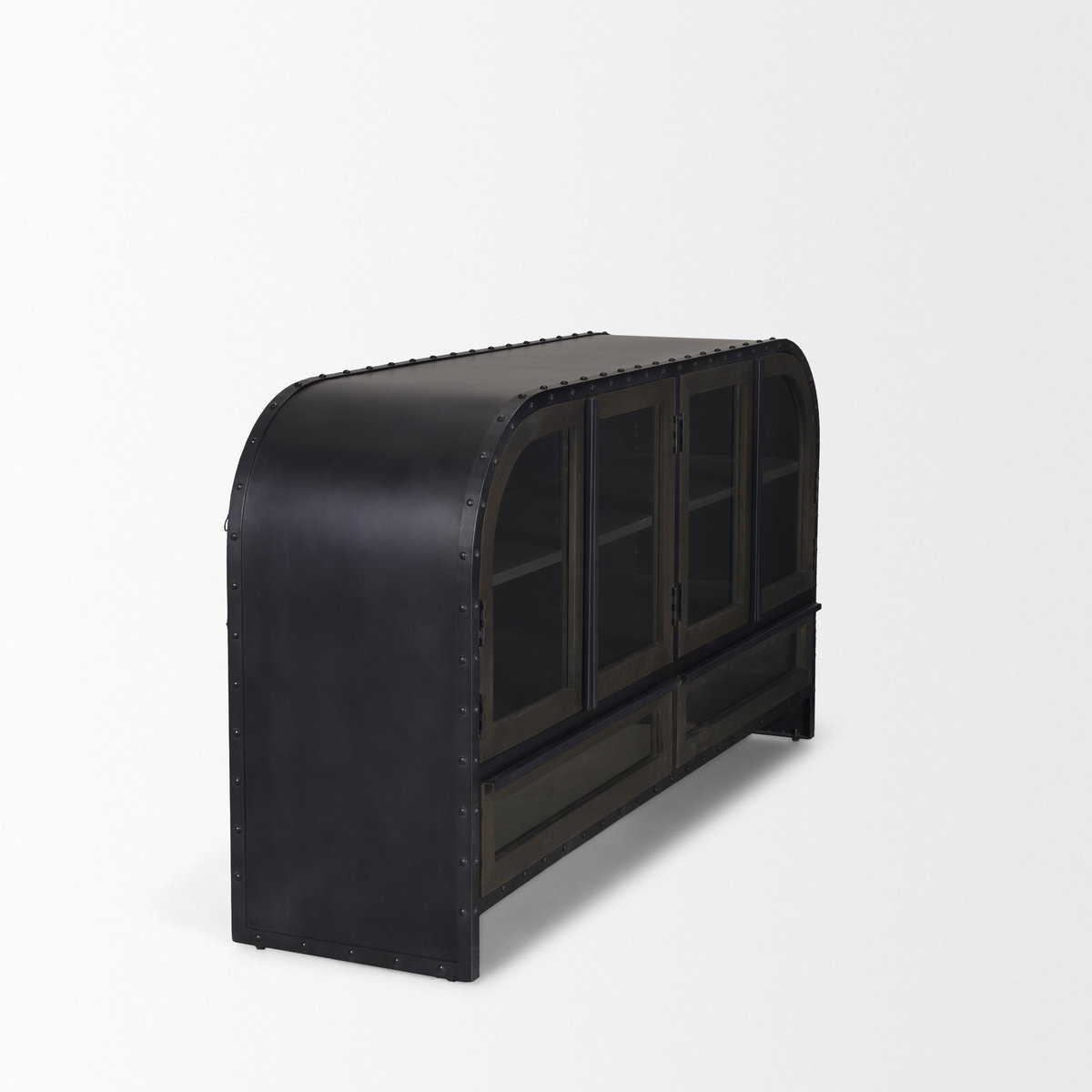 Gehry I 62.3x16.5 Black Metal Frame with Wood Accent 4 Cabinet Door Two Drawer Sideboard, Sideboards & Buffet by Mercana, 62.25" length x 16.5" width x 33.25" height View 6