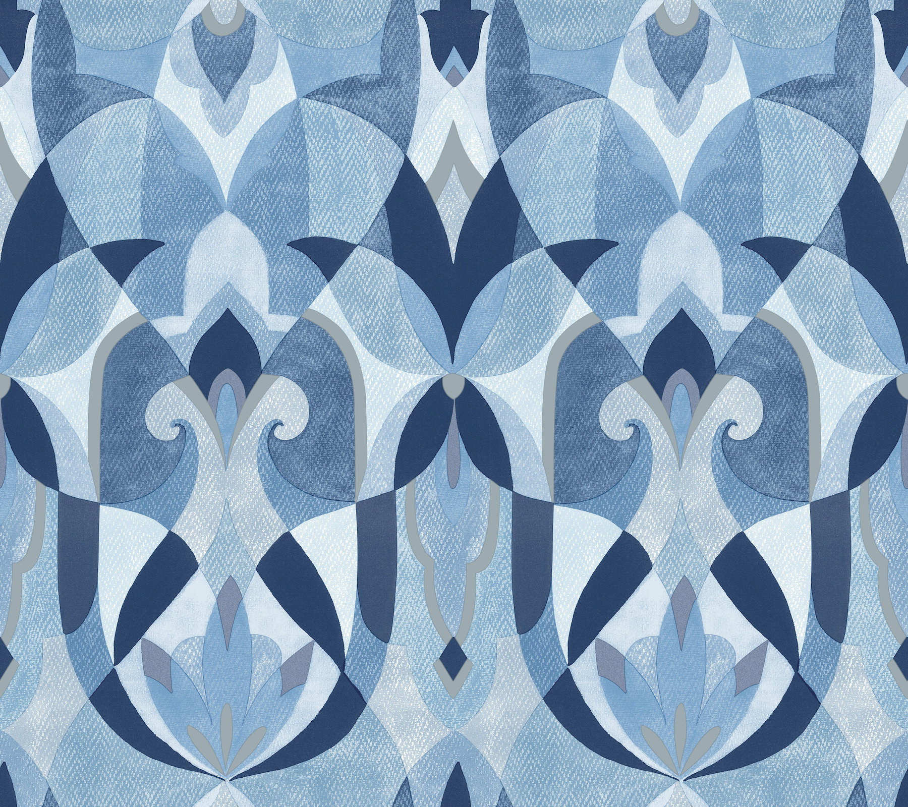 Malta Blue & Silver Wallpaper, by York Wall, 27' length x 2'3" width x 0.02" depth View 1