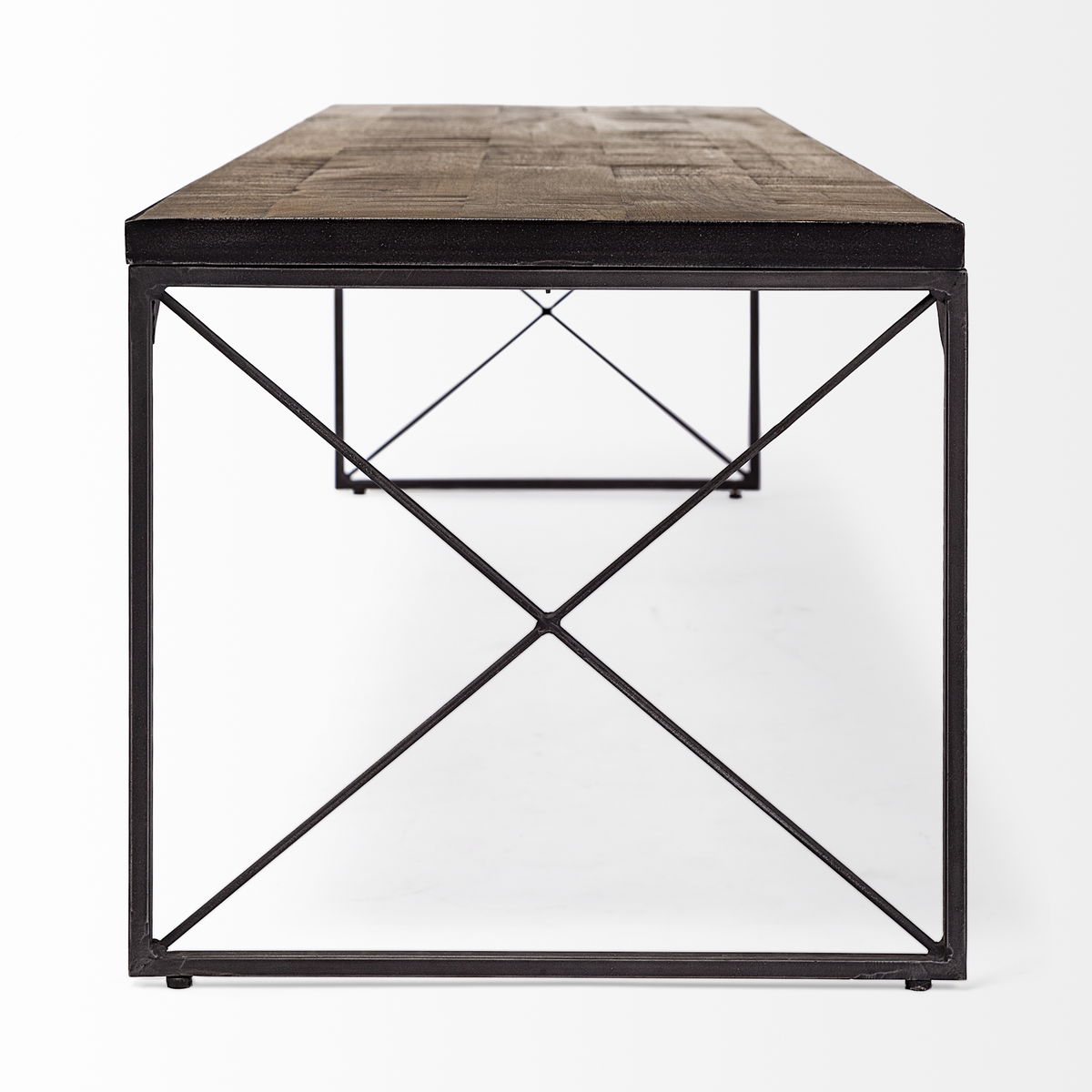 Trestman III 66L x 18W Brown Wood Top with Black Iron Base Accent Bench, Benche by Mercana, 66" length x 17.75" width x 16.75" height View 6