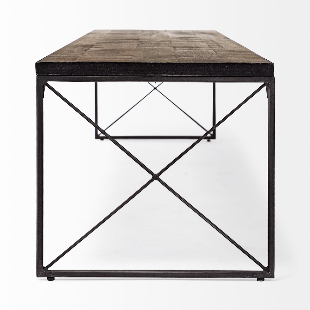 Trestman III 66L x 18W Brown Wood Top with Black Iron Base Accent Bench, Benche by Mercana, 66" length x 17.75" width x 16.75" height View 6