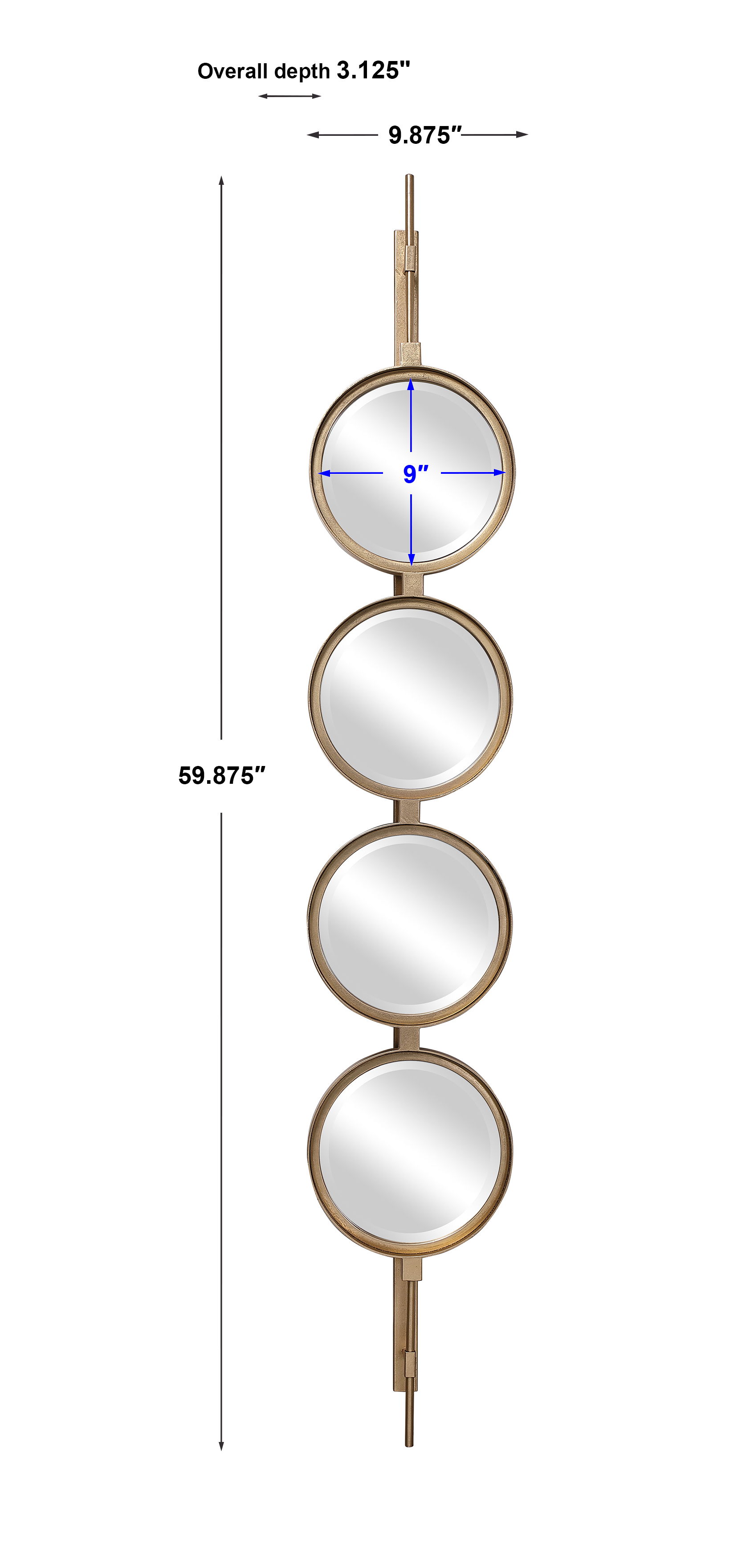 Button Gold Mirror, by Uttermost, 9.87" width x 59.87" height x 3.12" depth View 3